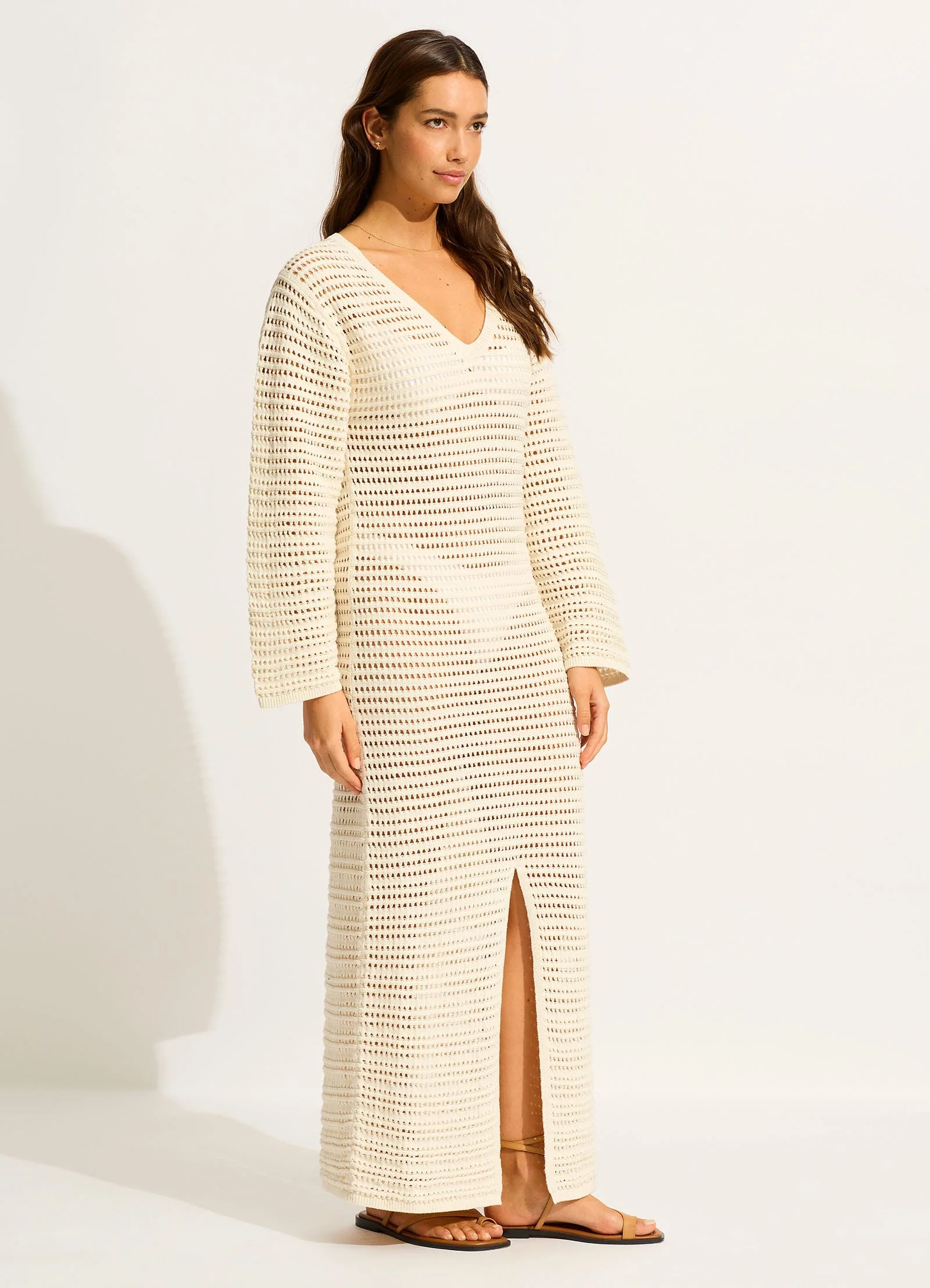 Ahoy Maxi Knit Coverup - Ecru - Image 2