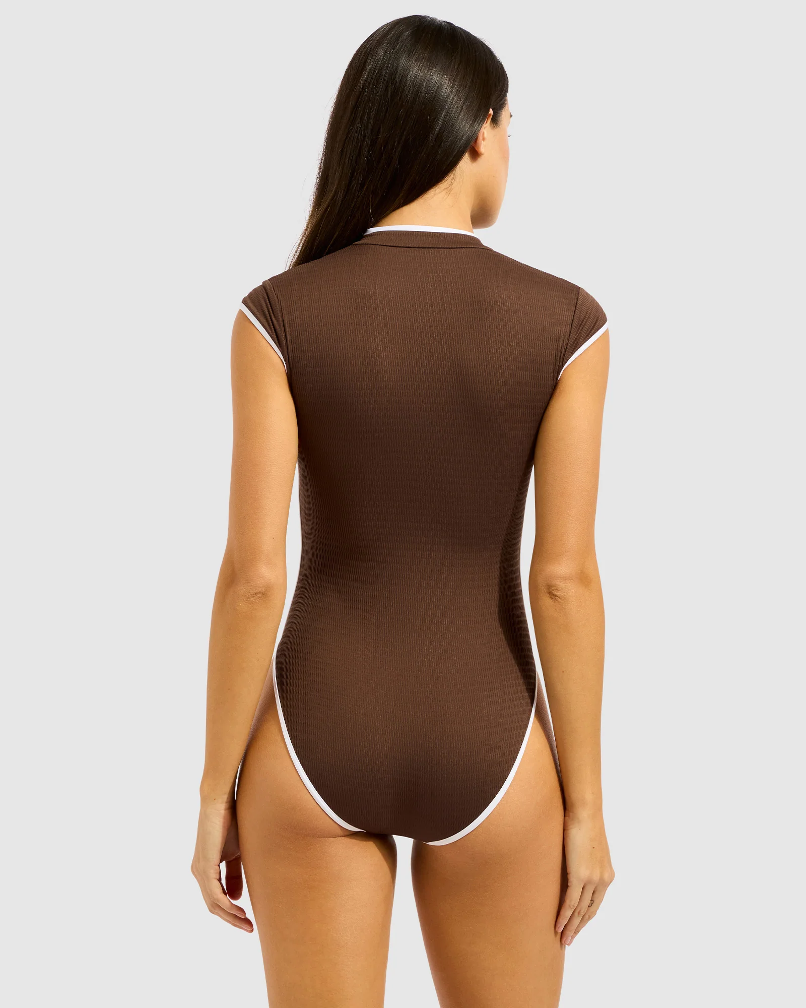 Beach Bound Cap Sleeve Zip Front One Piece Swimsuit - Image 3
