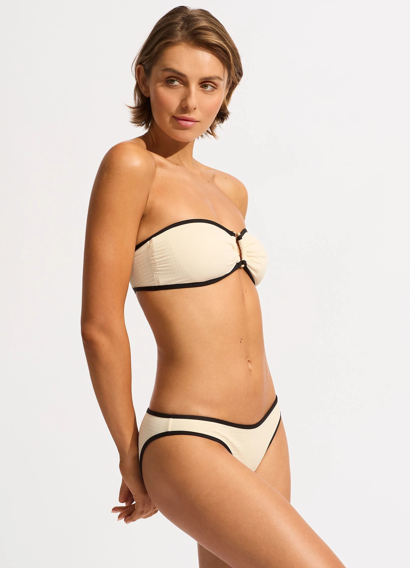Beach Bound Ring Front Bandeau Bikini Top - Ecru - Image 3
