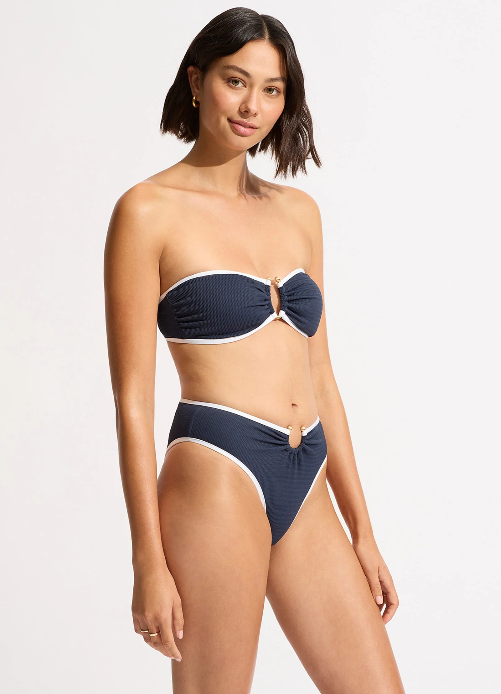 Beach Bound Ring Front Bandeau Bikini Top - True Navy - Image 3
