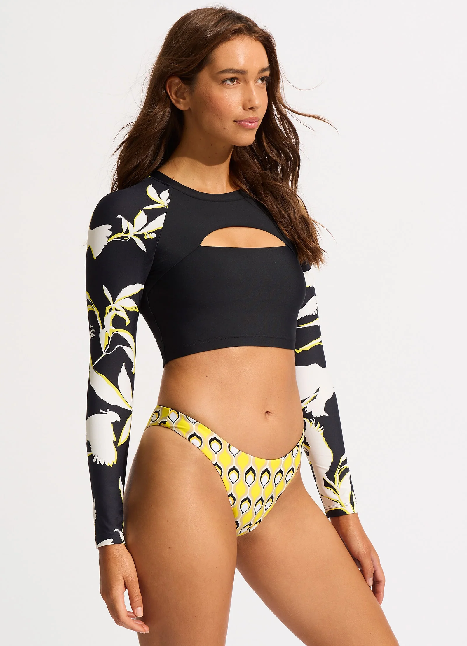 Birds Of Paradise Cropped Long Sleeve Rashvest - Black - Image 4