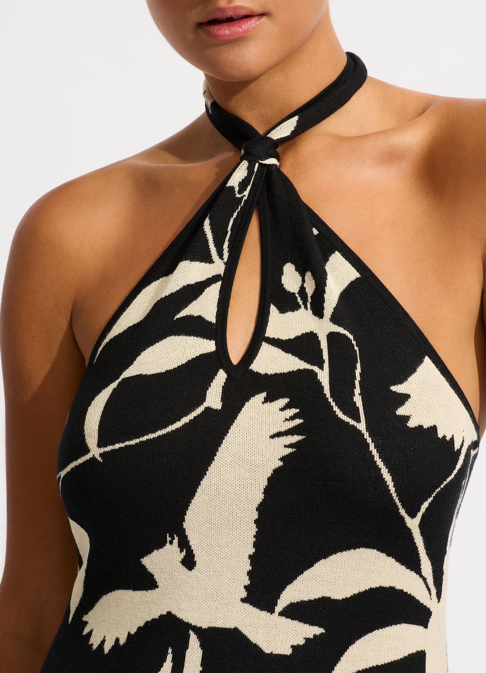 Birds of Paradise Mini Halter Dress - Black - Image 5