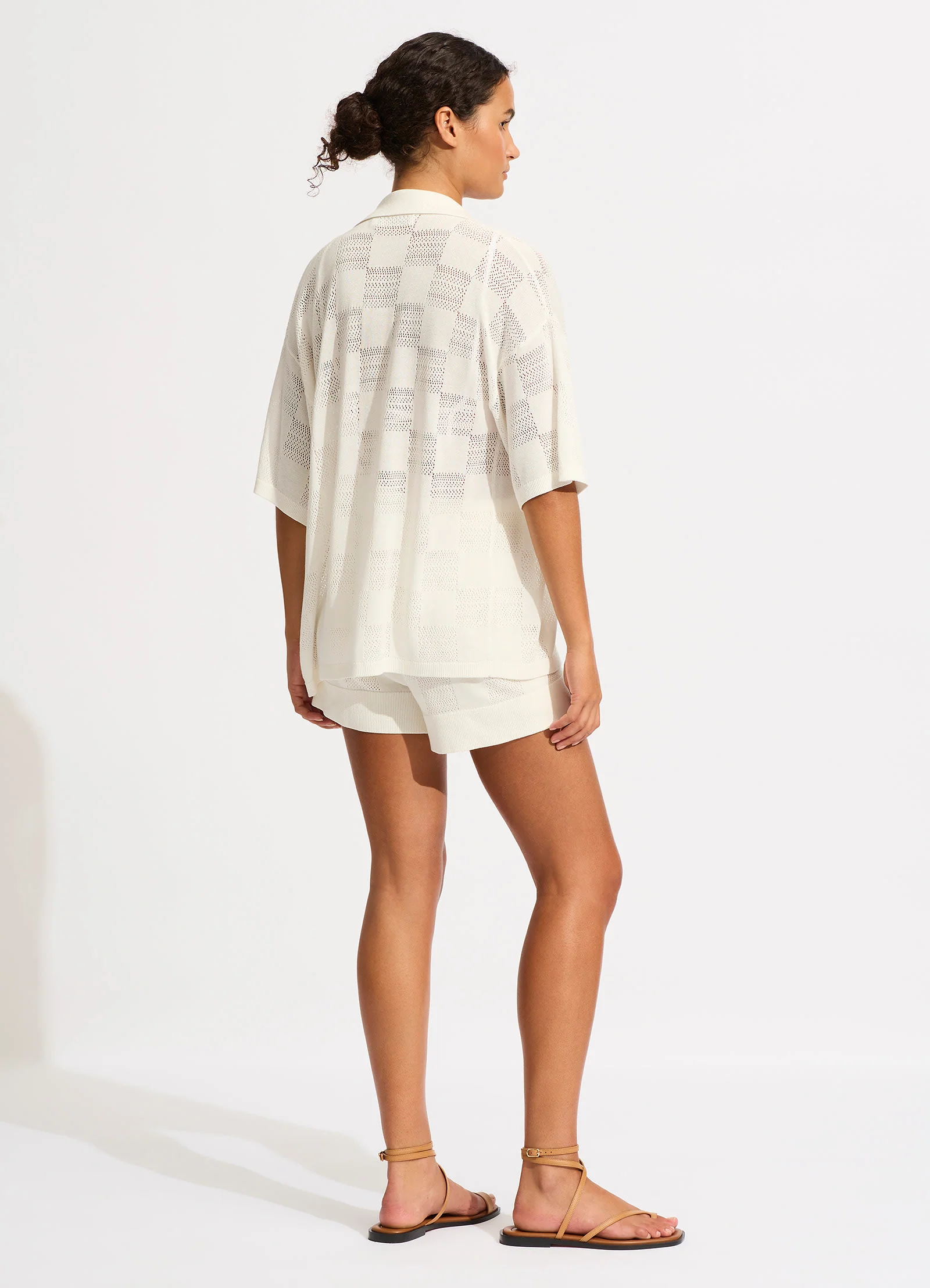 Button Up Checkered Knit Shirt - Natural - Image 4