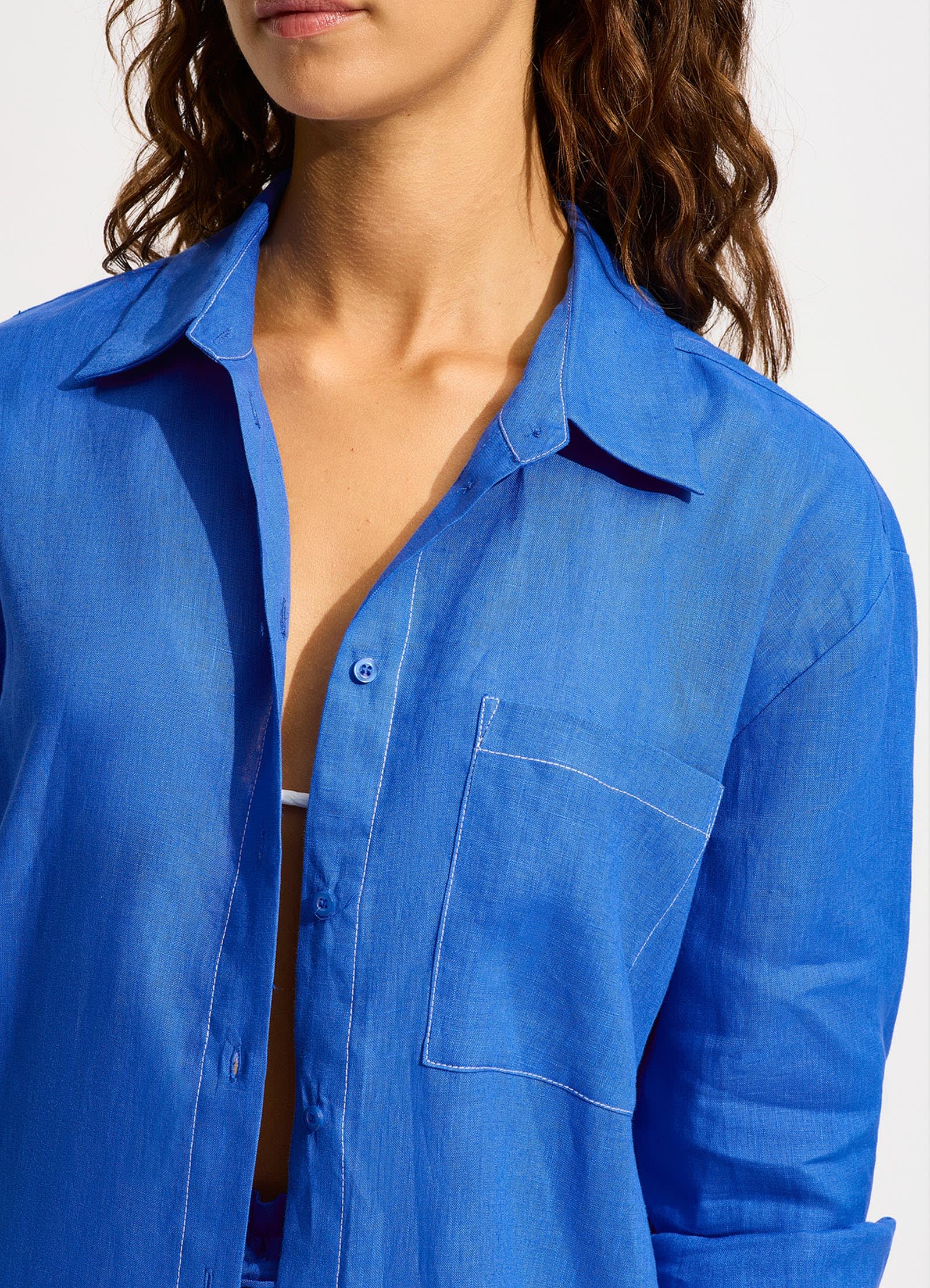 Corfu Contrast Stitch Shirt - Azure - Image 5