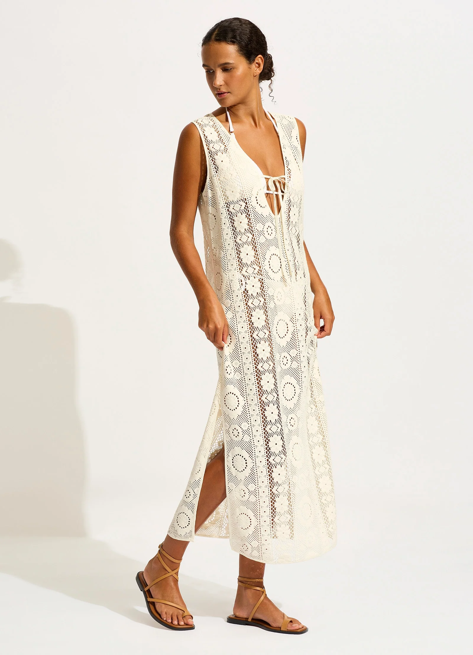 Corfu Crochet Maxi Cover Up - Ecru - Image 2