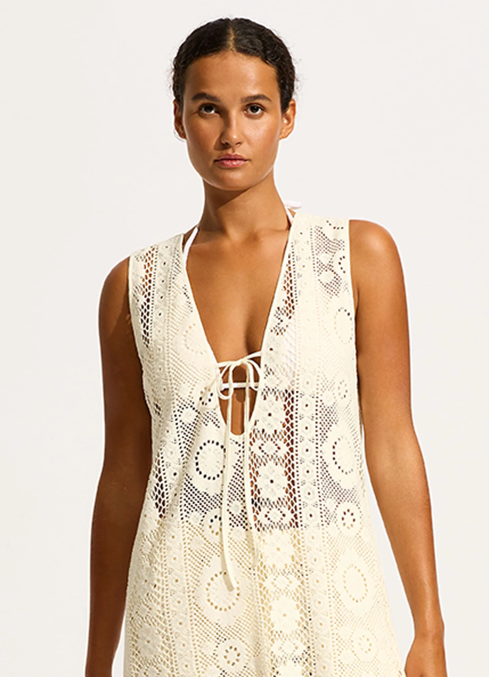 Corfu Crochet Mini Cover Up - Ecru - Image 2
