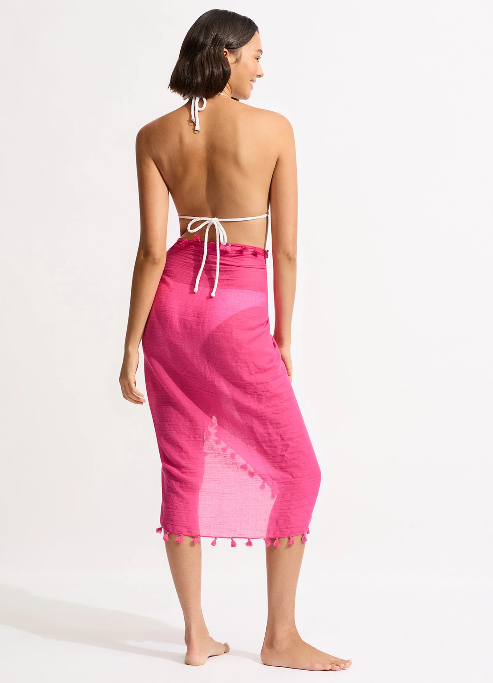 Cotton Gauze Sarong - Fuchsia Rose - Image 3