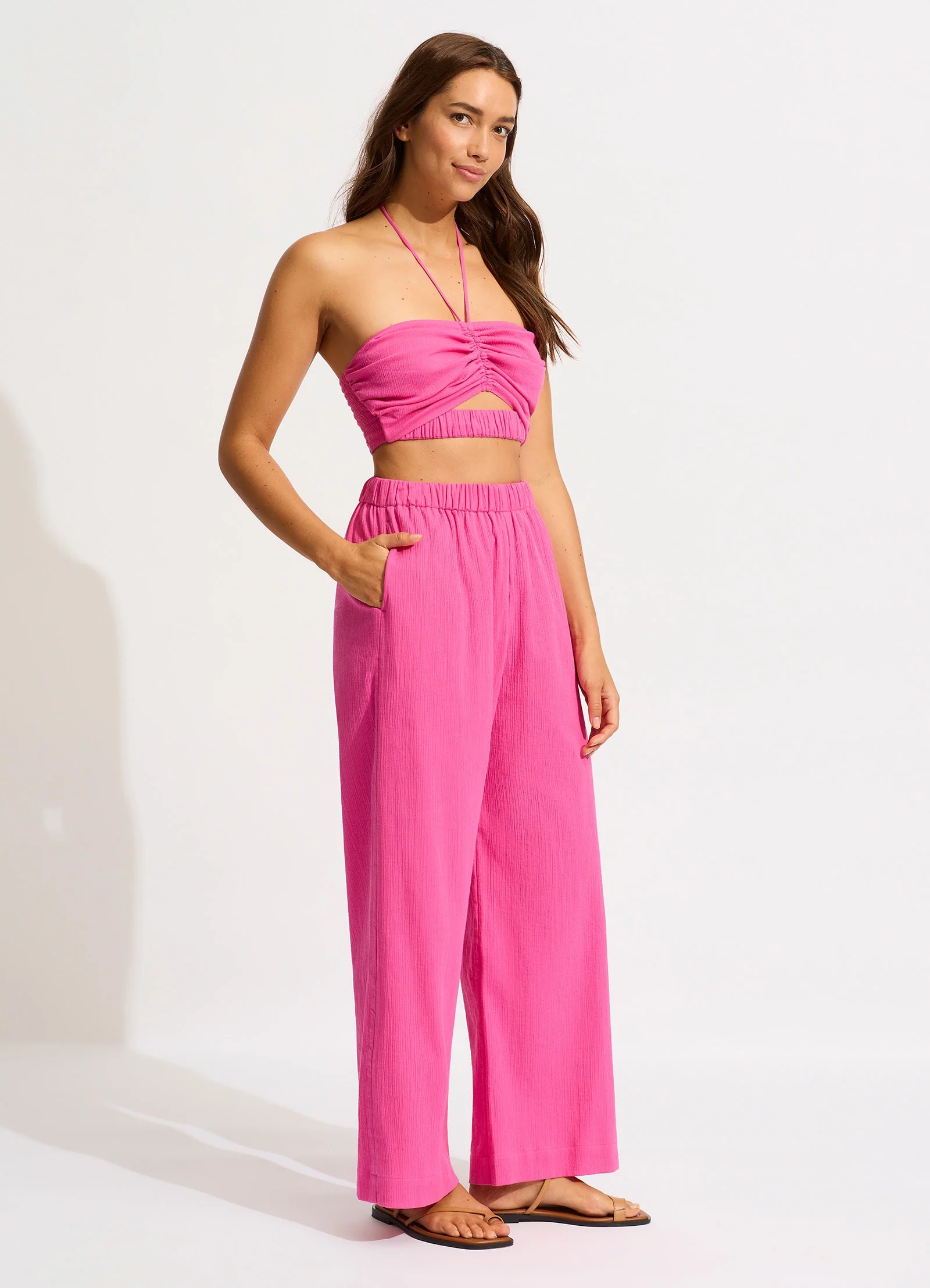 Crinkle Beach Pant - Hot Pink - Image 3