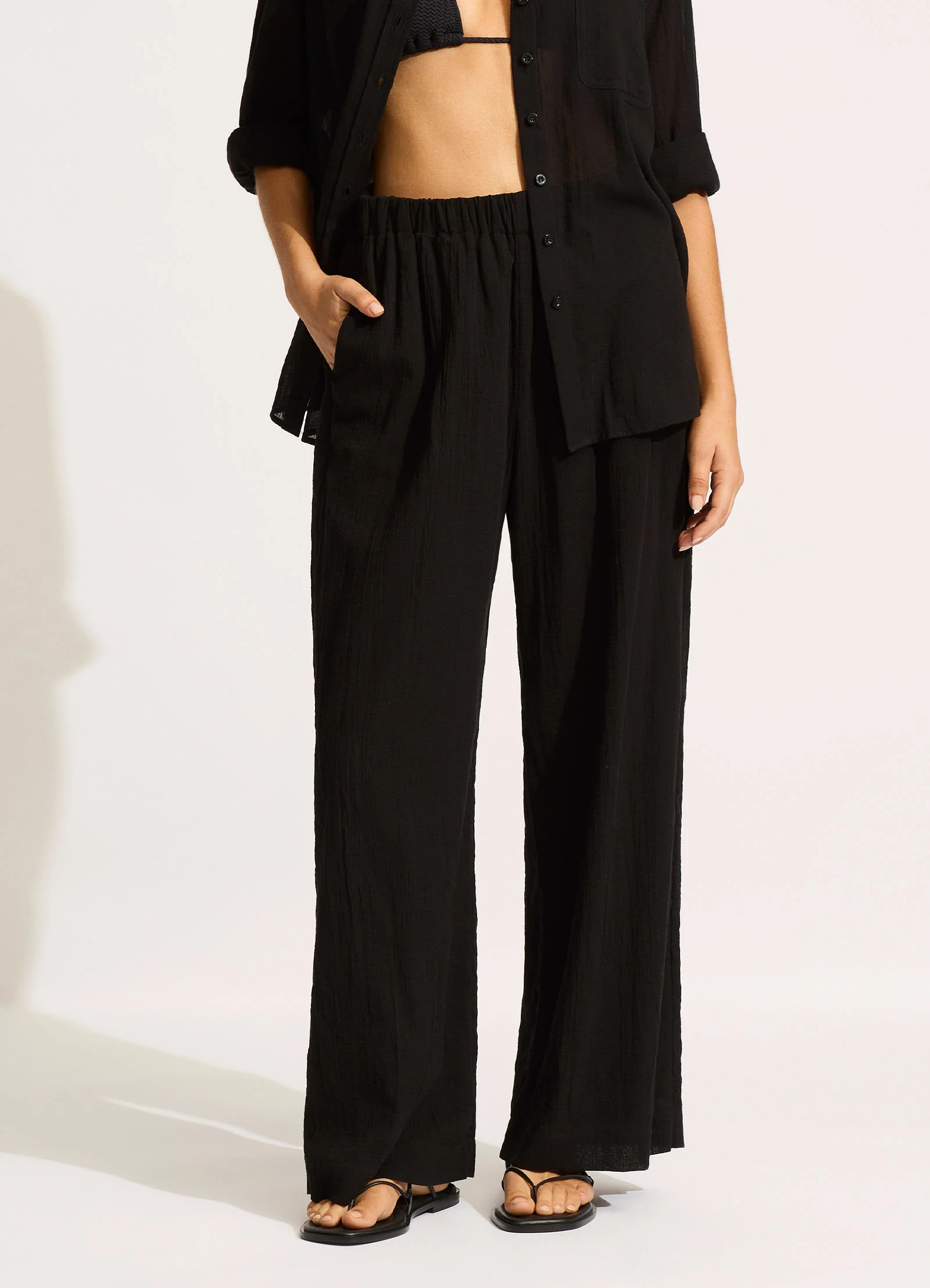Crinkle Beach Pant - Black - Image 2