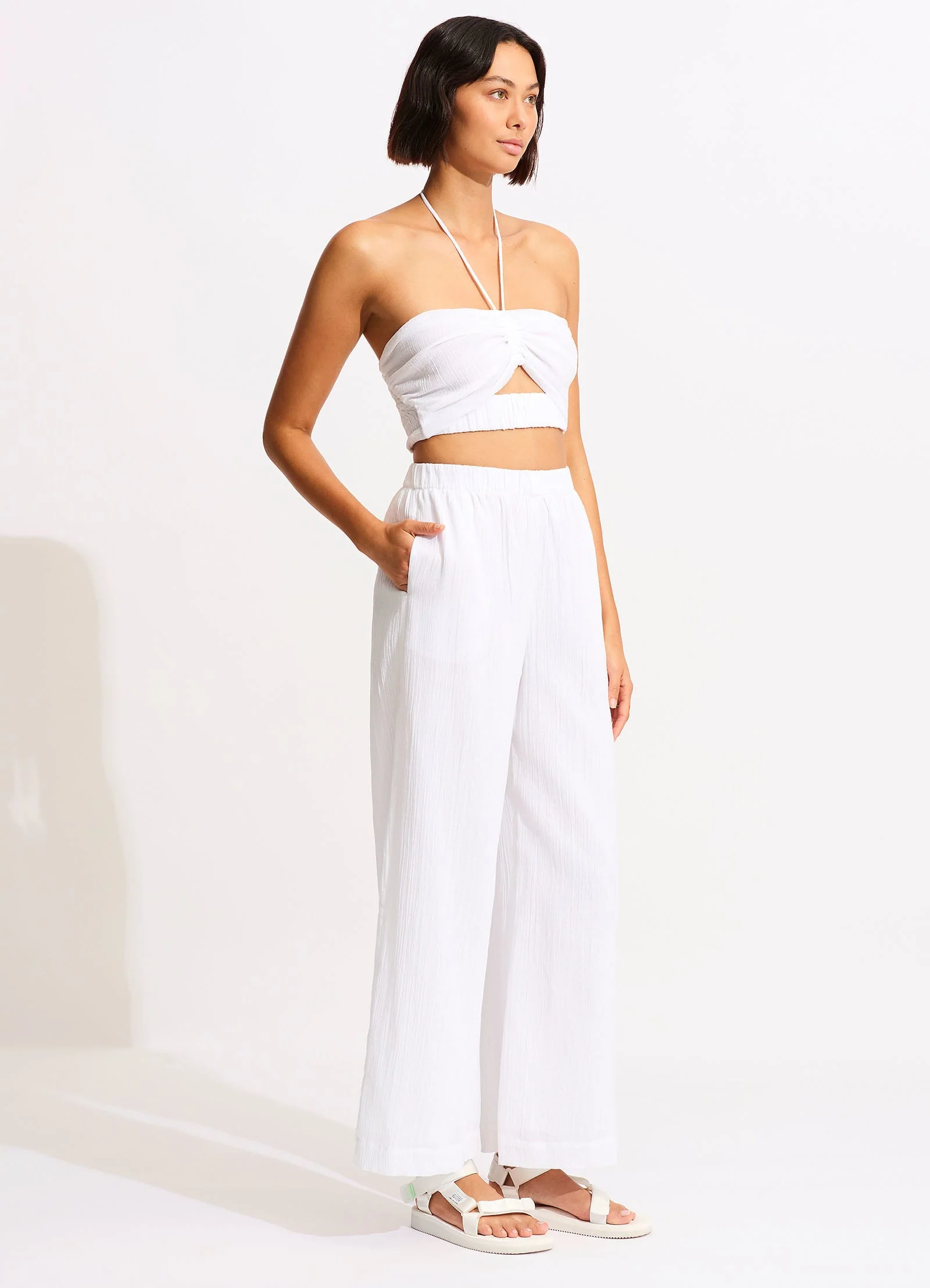 Crinkle Crop Top - White - Image 3
