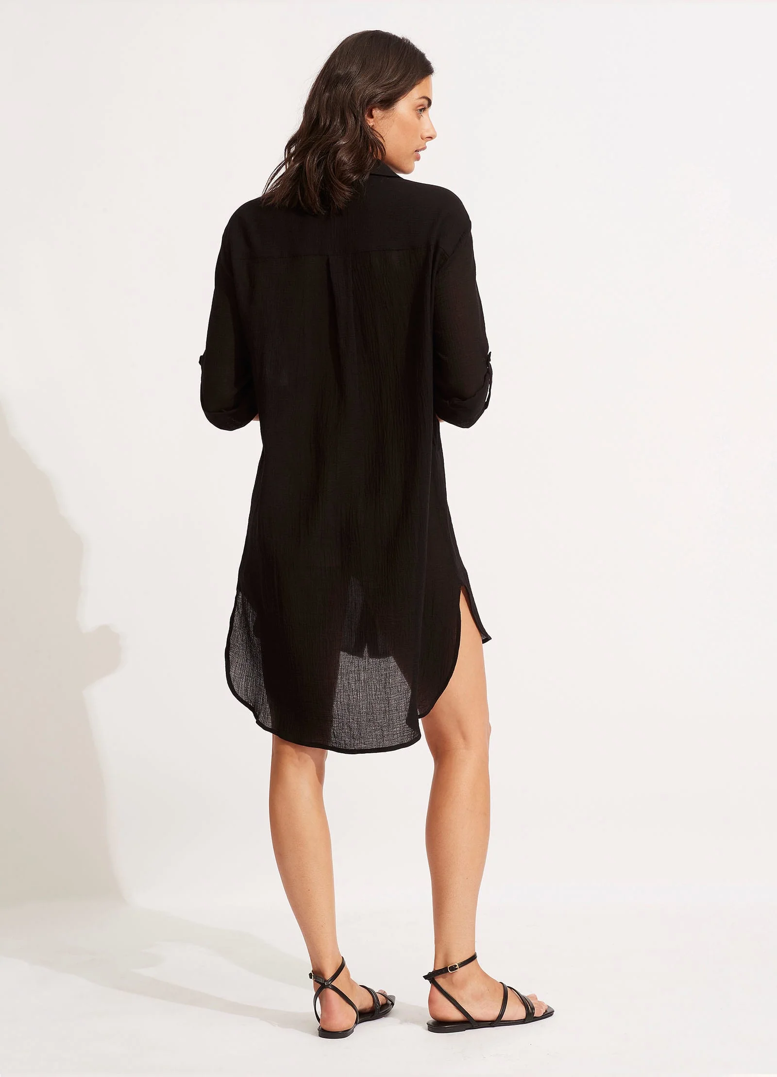 Crinkle Twill Beach Shirt - Black - Image 3