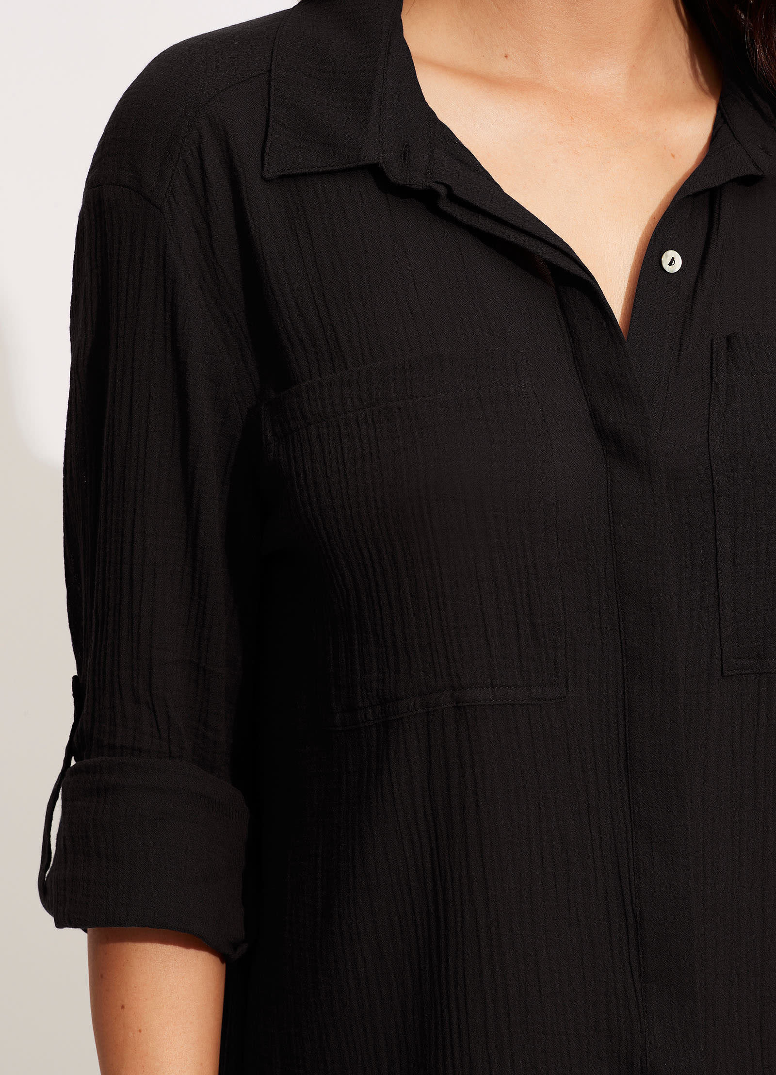 Crinkle Twill Beach Shirt - Black - Image 5