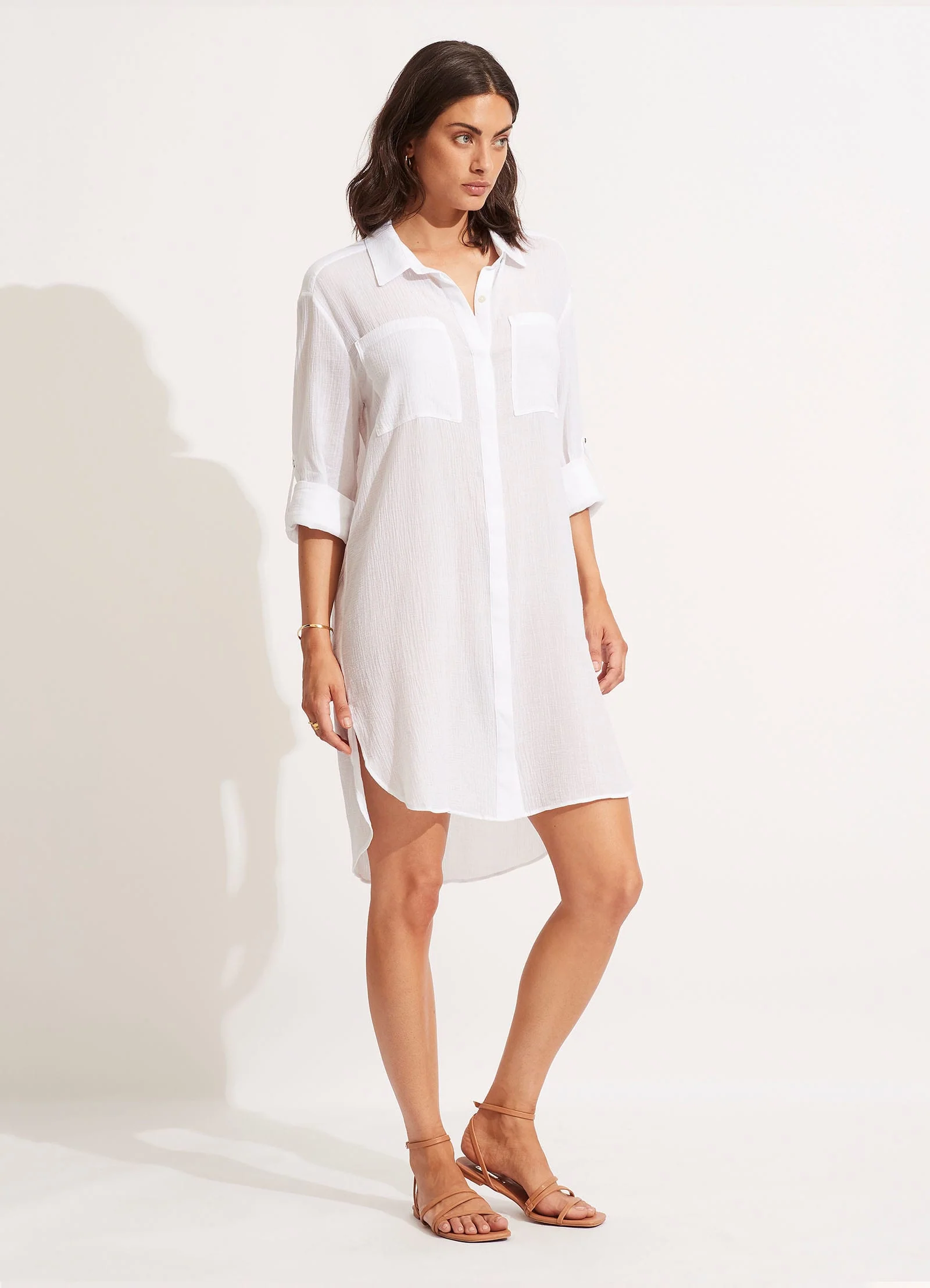 Crinkle Twill Beach Shirt - White - Image 3