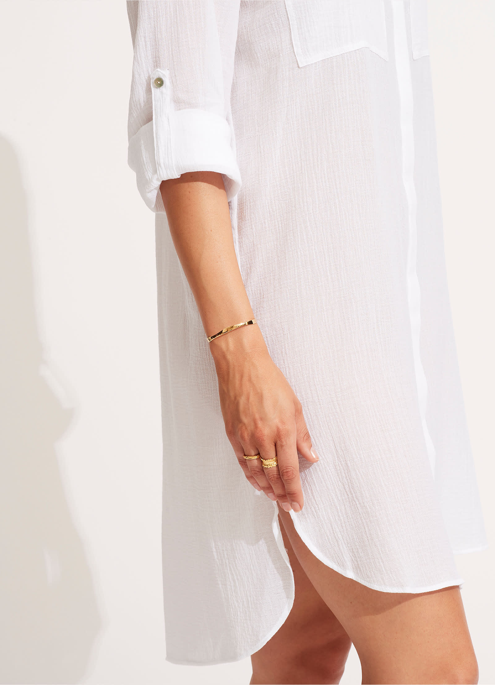 Crinkle Twill Beach Shirt - White - Image 5
