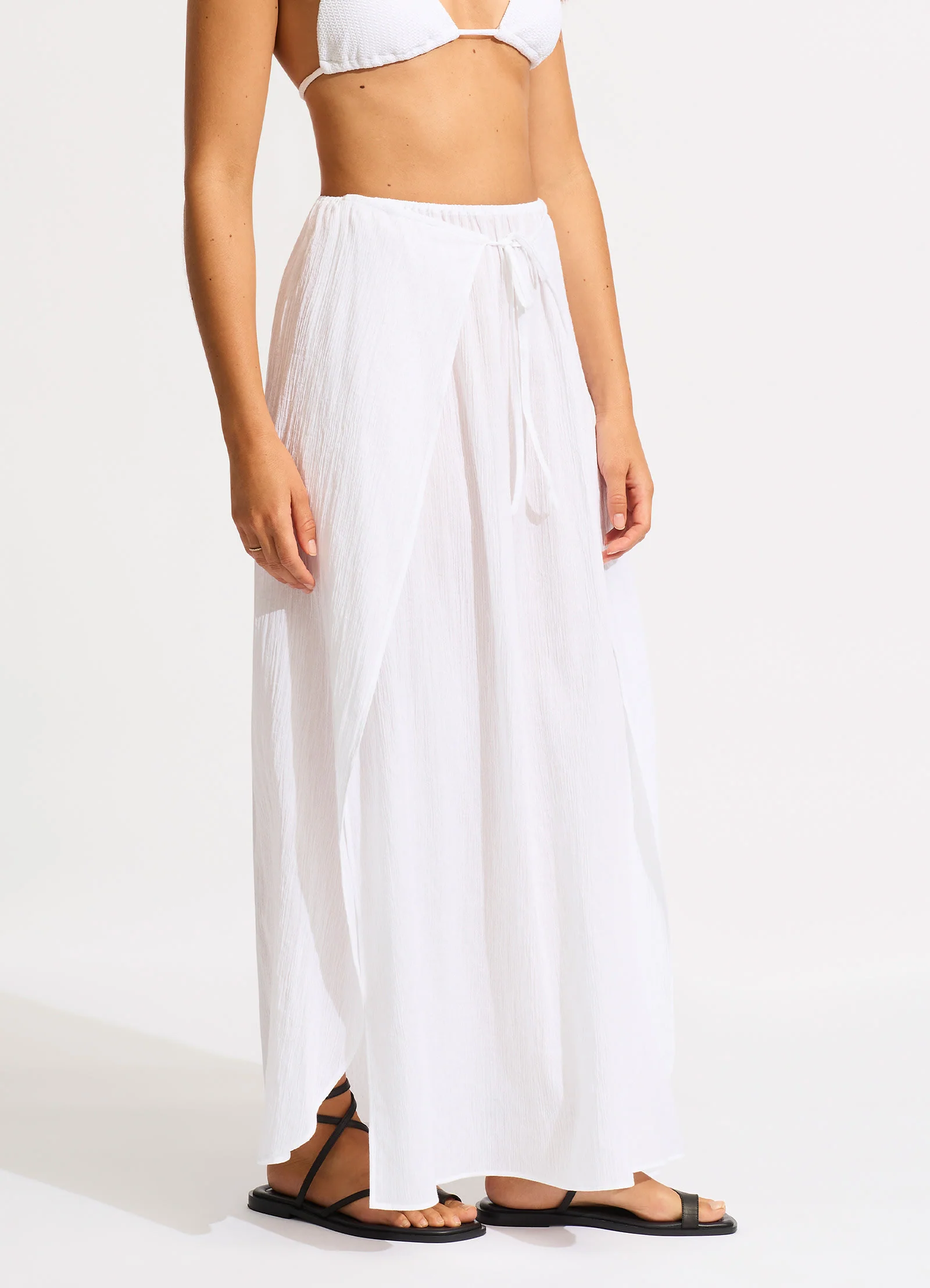Crinkle Wrap Maxi Skirt - White - Image 2