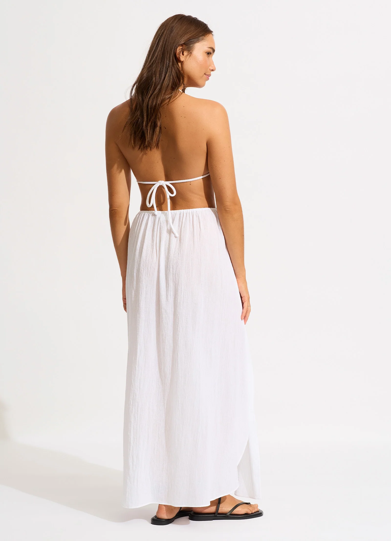 Crinkle Wrap Maxi Skirt - White - Image 3
