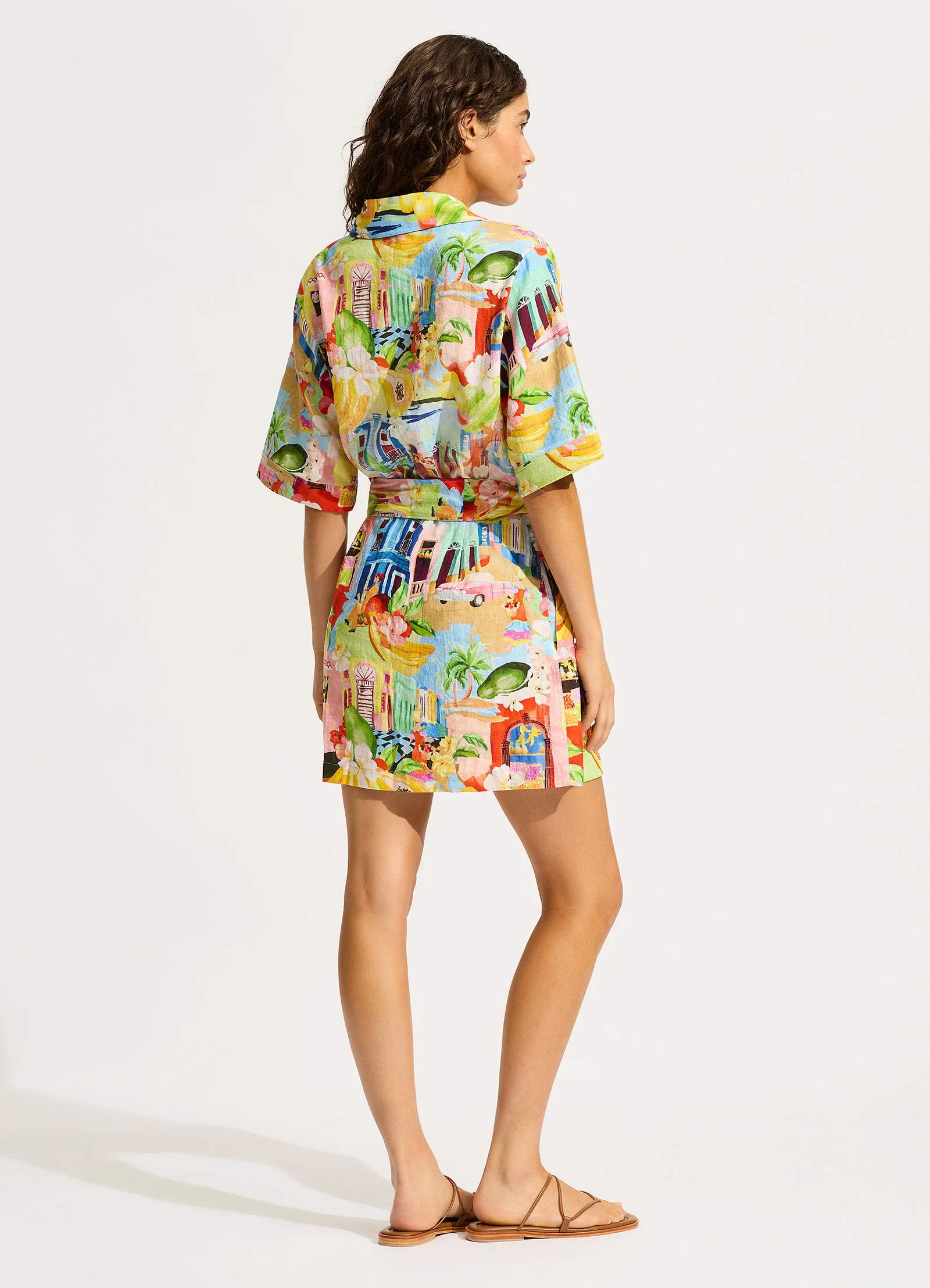 Cuba Mini Shirt Dress - Turquoise - Image 3