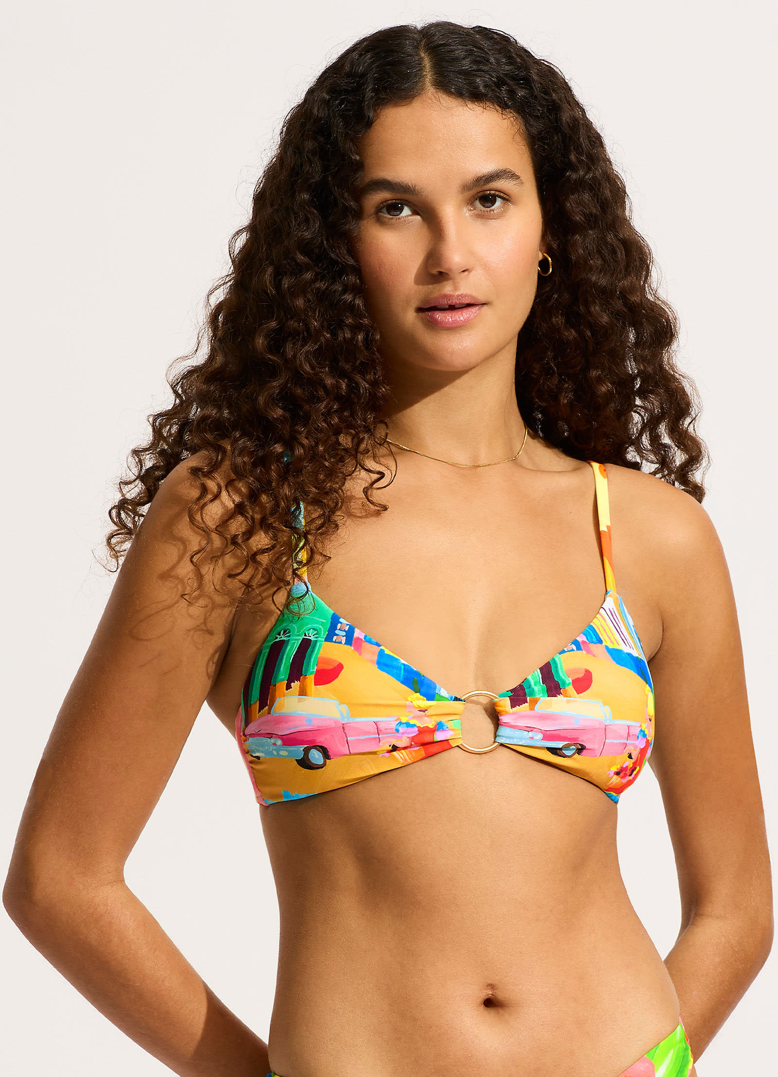 Cuba Ring Front Triangle Bikini Top - Turquoise - Image 2