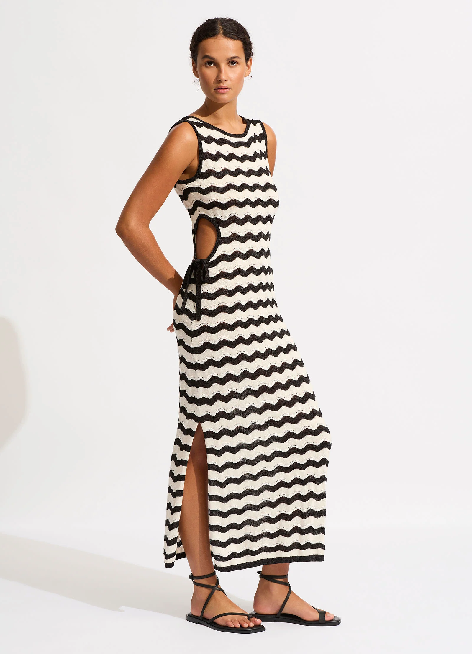 Cut Out Knit Maxi Dress - Black - Image 3