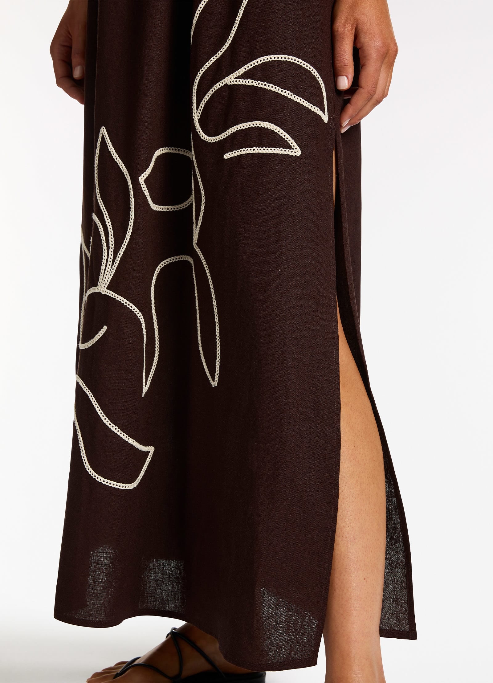Dahlia Palm Embroidered Maxi Dress - Chocolate - Image 4