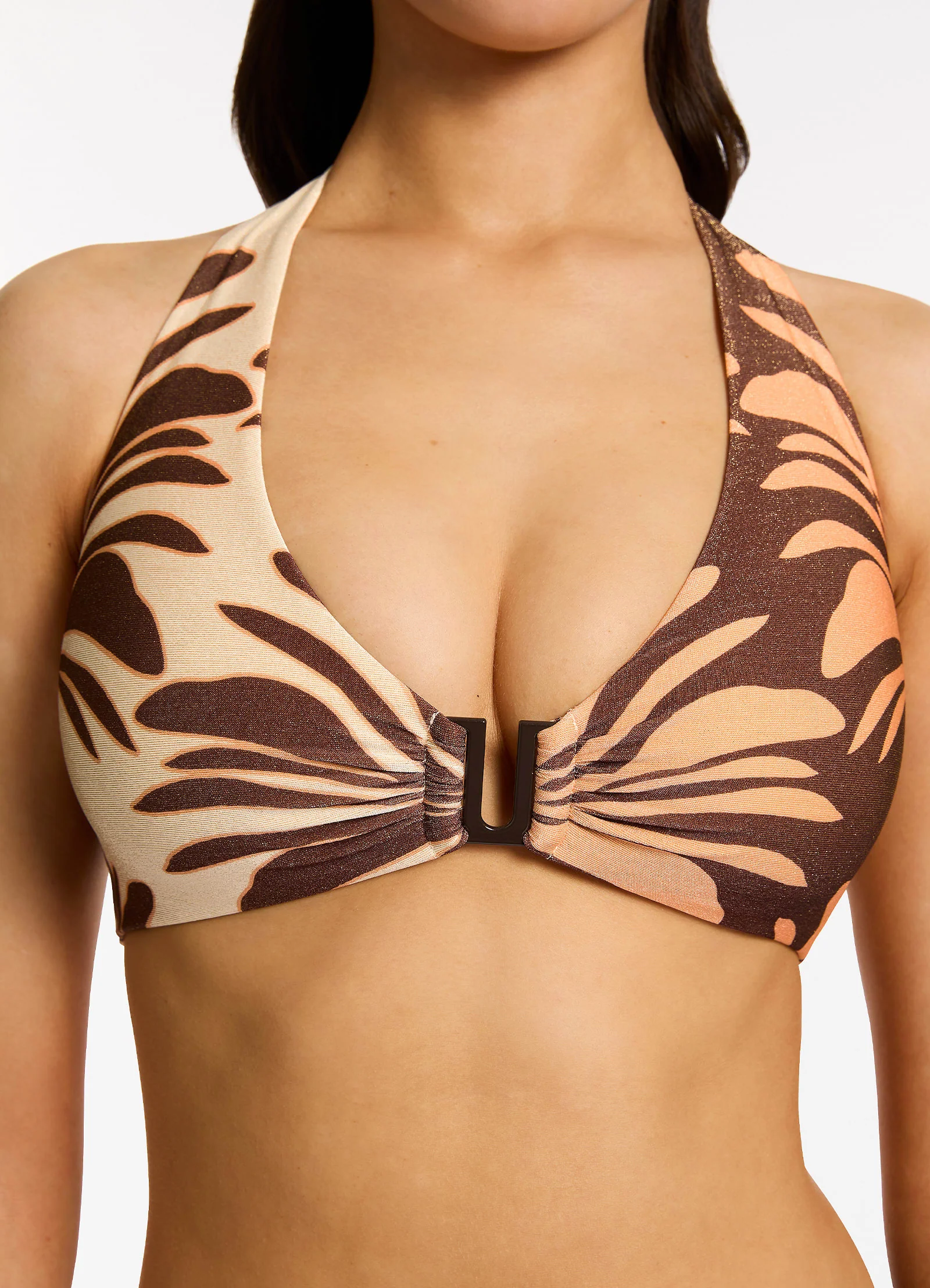 Dahlia Palm Halter Bikini Top - Chocolate - Image 5