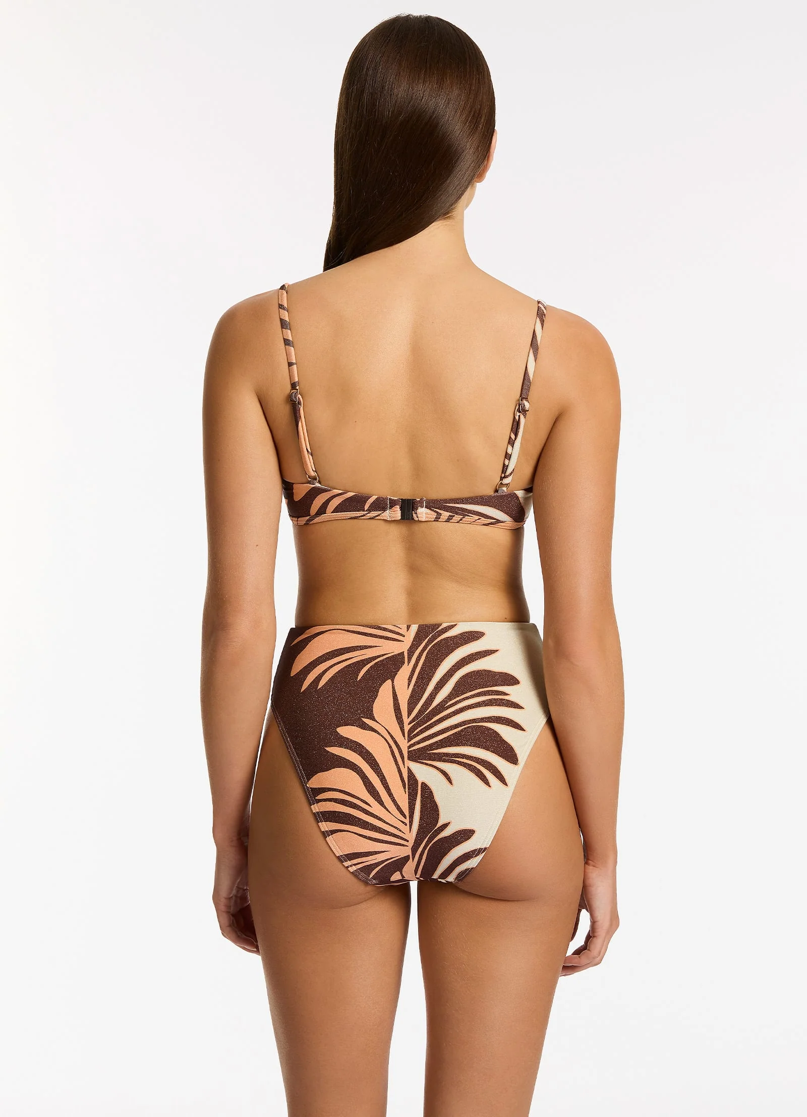 Dahlia Palm High Leg High Waist Bikini Bottom - Chocolate - Image 2