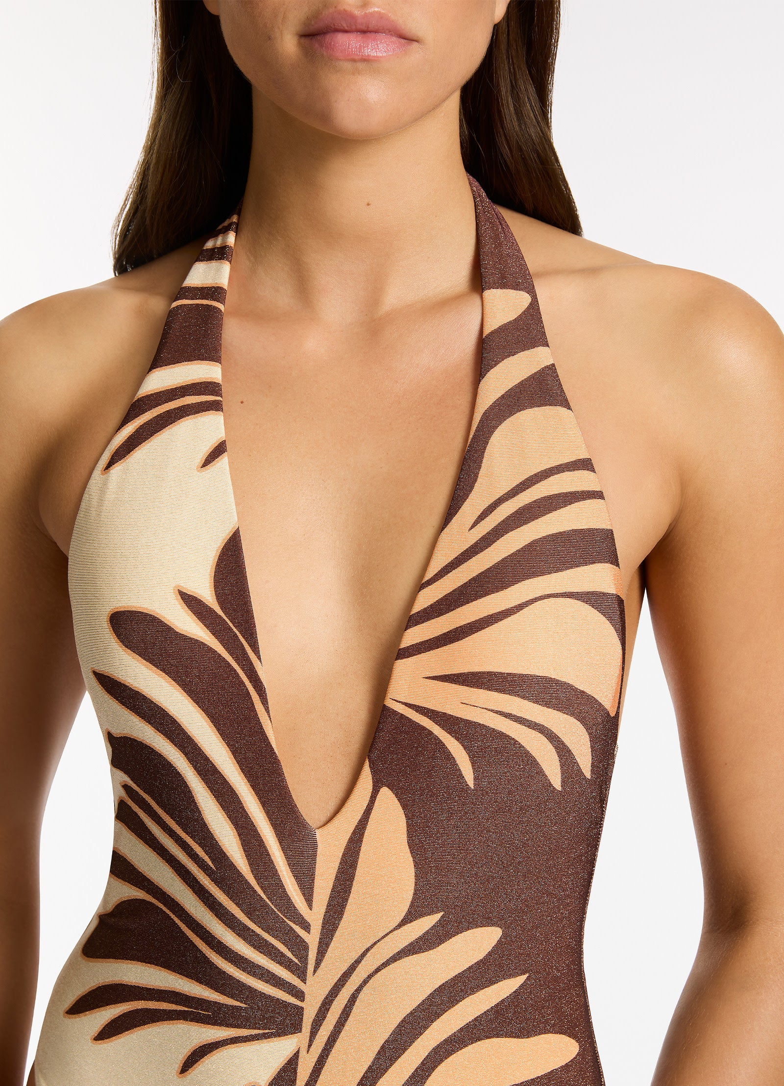 Dahlia Palm Plunge One Piece - Chocolate - Image 5