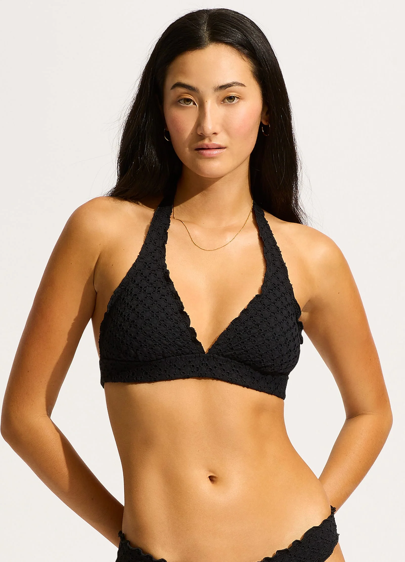 Daydreamer Multi Fit Longline Triangle Bikini Top  - Black - Image 2