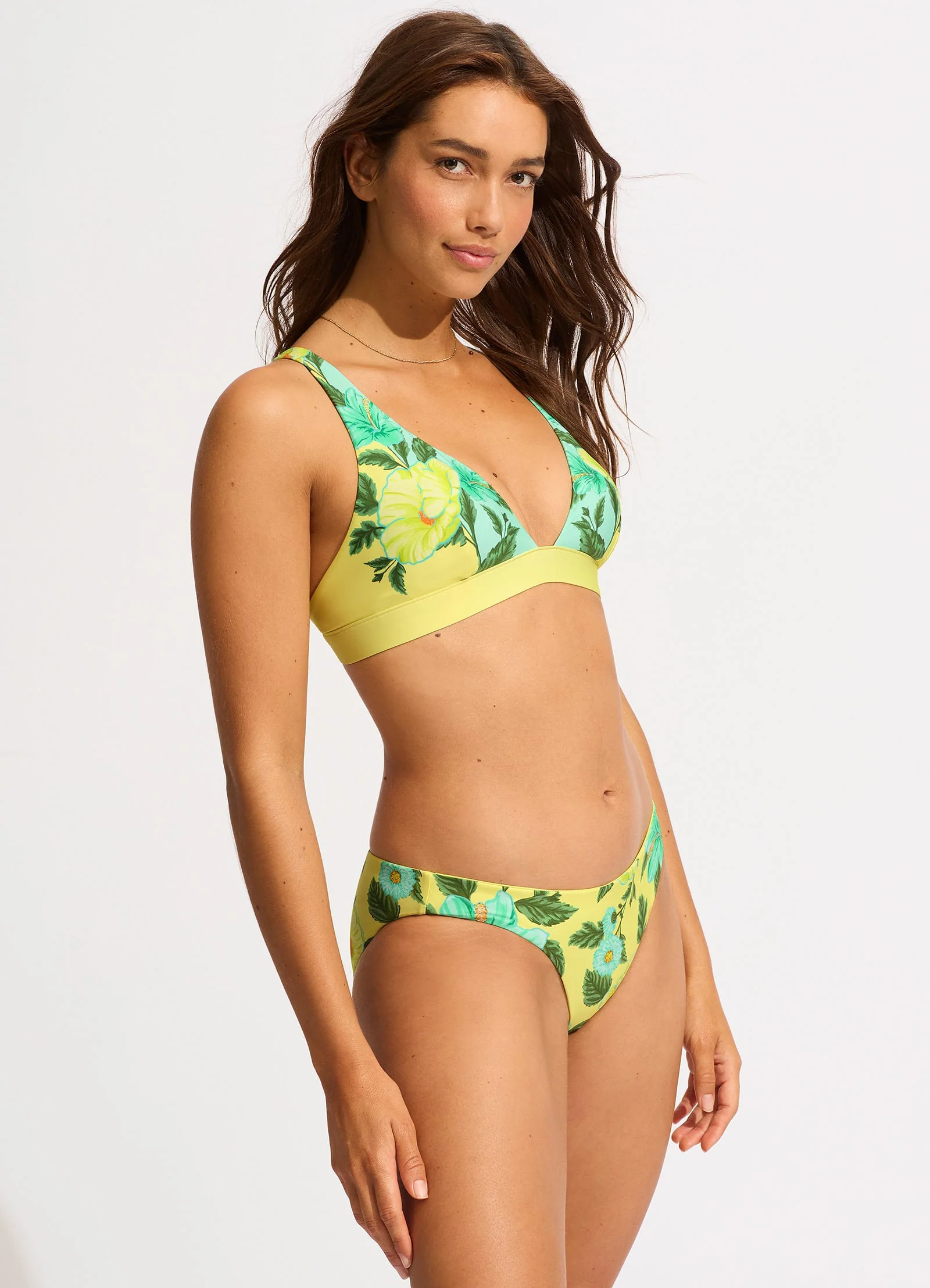 Garden Party Longline Triangle Bikini Top - Lime Light - Image 3