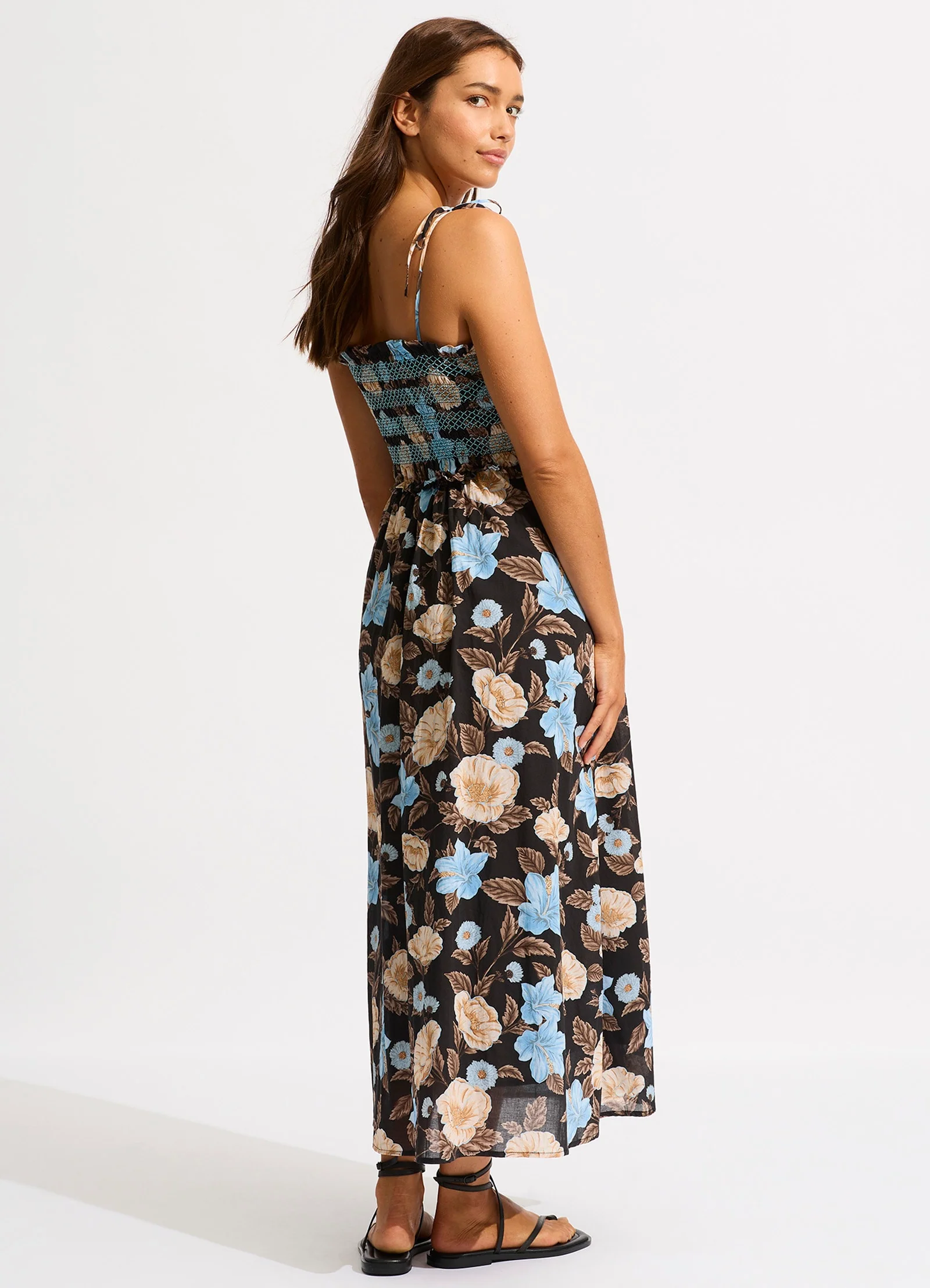 Garden Party Smocking Midi Dress - Black - Image 3