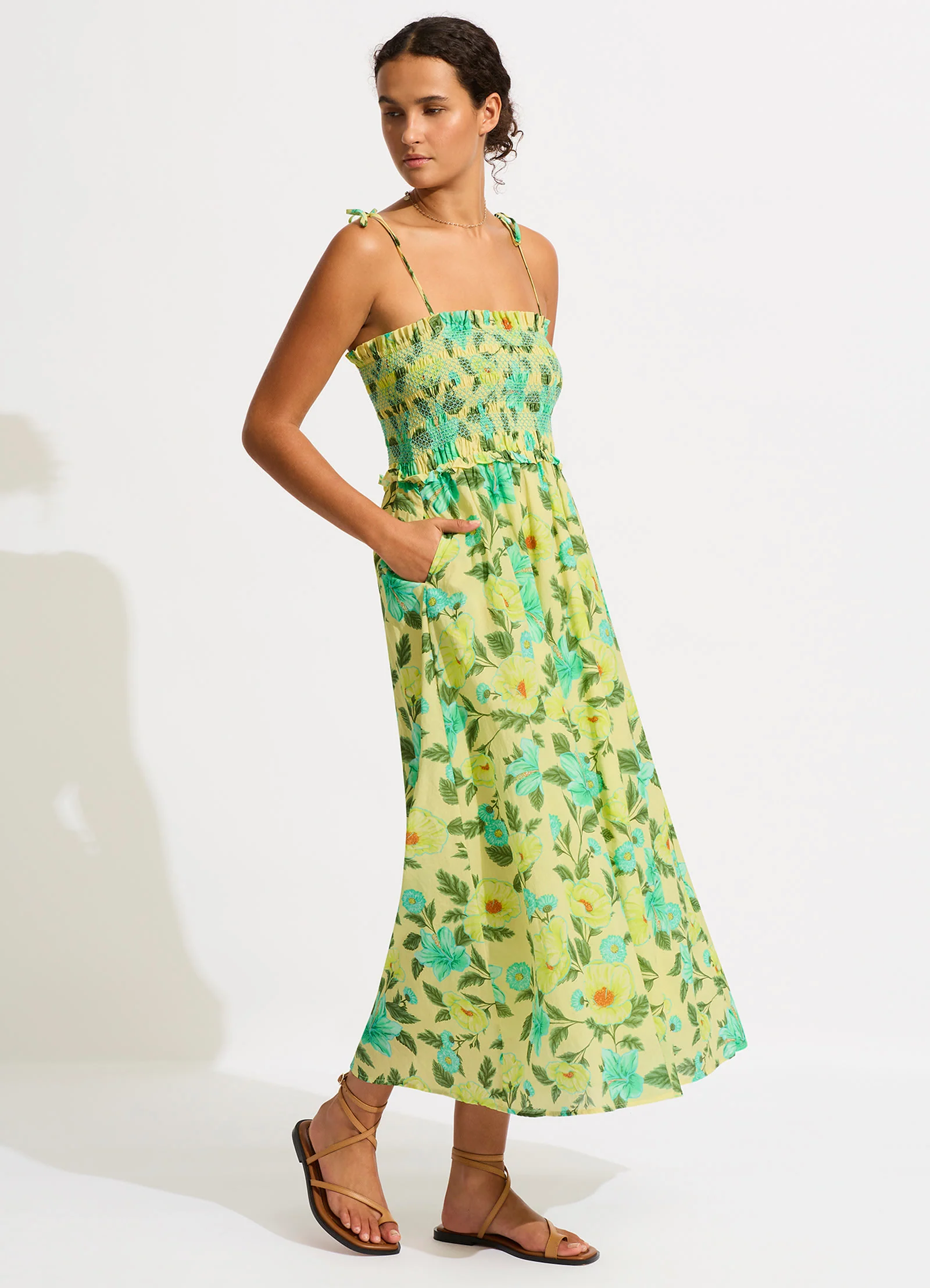 Garden Party Smocking Midi Dress - Lime Light - Image 2