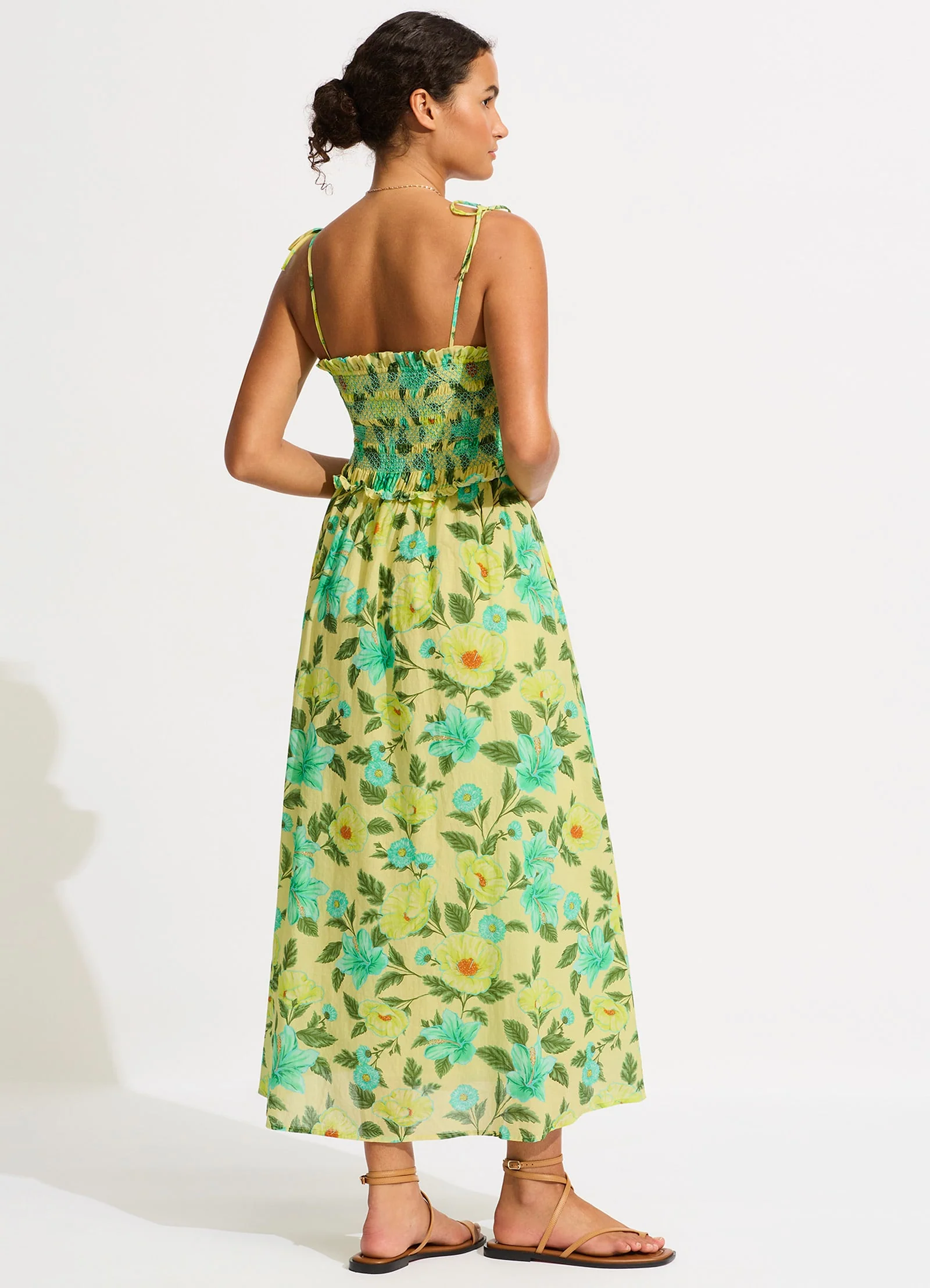 Garden Party Smocking Midi Dress - Lime Light - Image 3