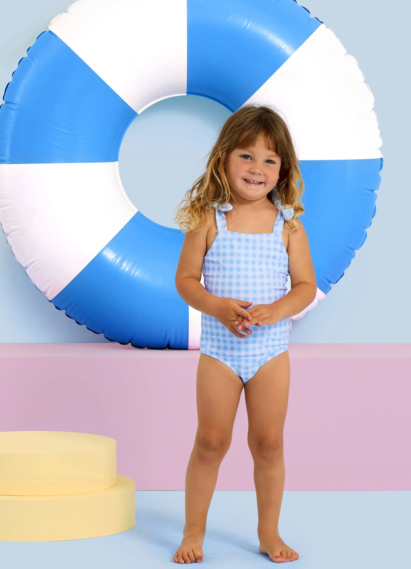 Gingham Bow One Piece - Placid Blue - Image 6