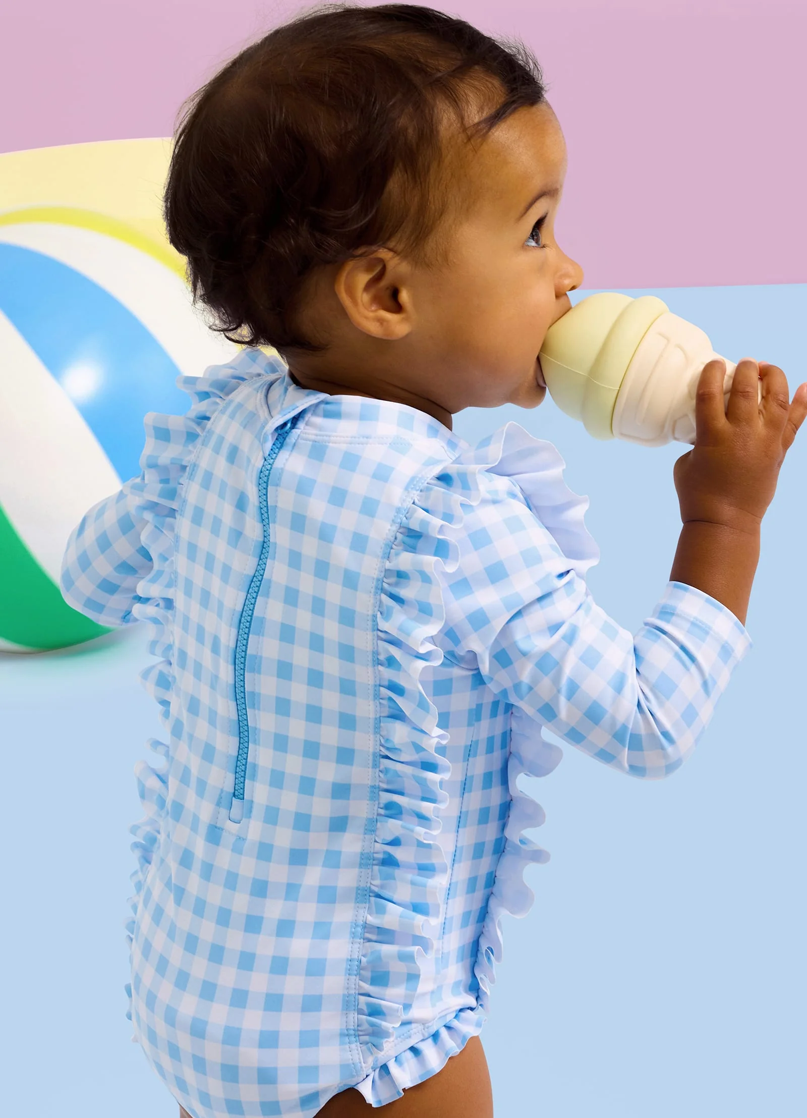Gingham Frill Sunsuit - Placid Blue - Image 2