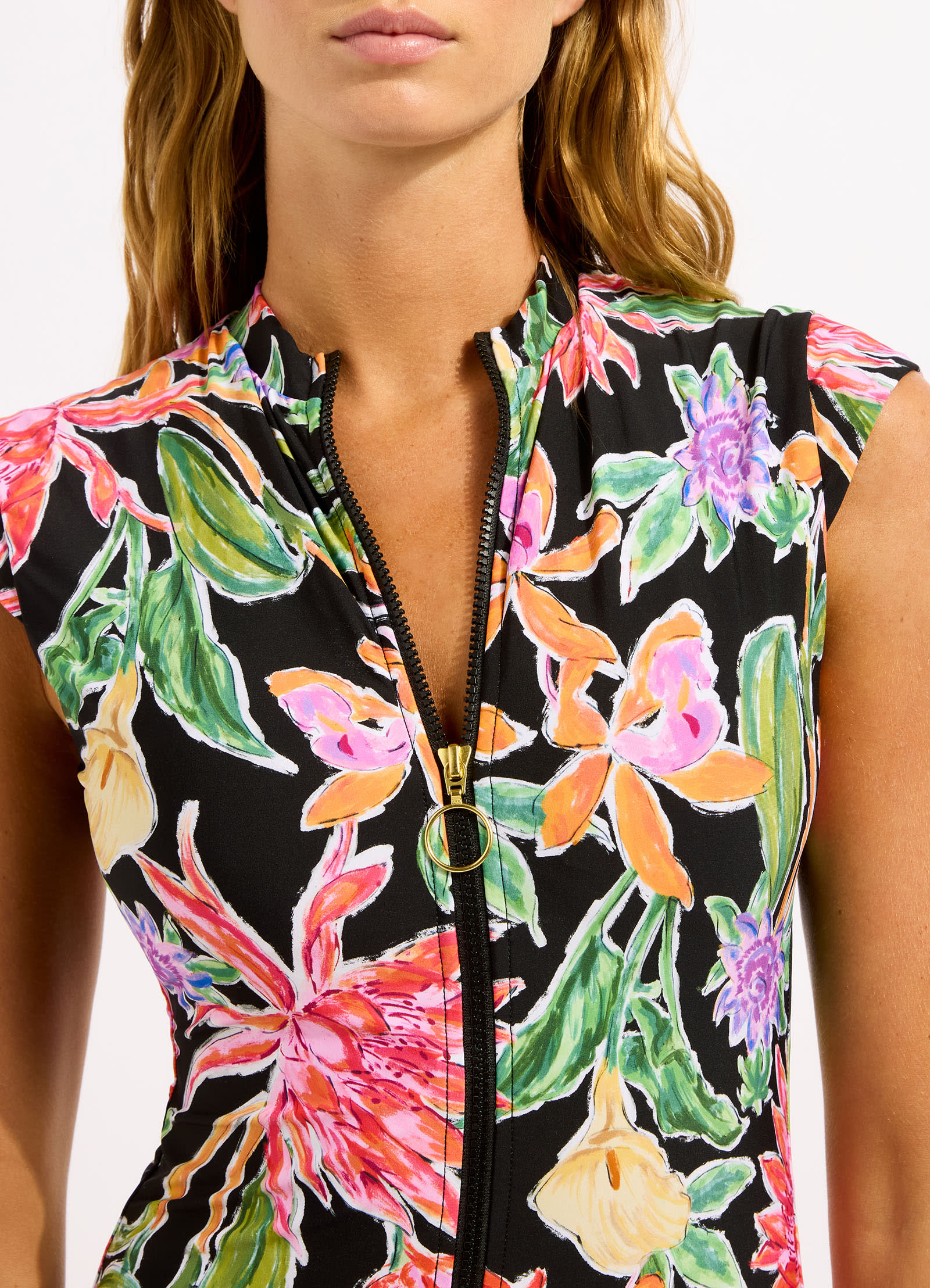 Hothouse Flowers Zip Front One Piece Swimsuit - Image 4
