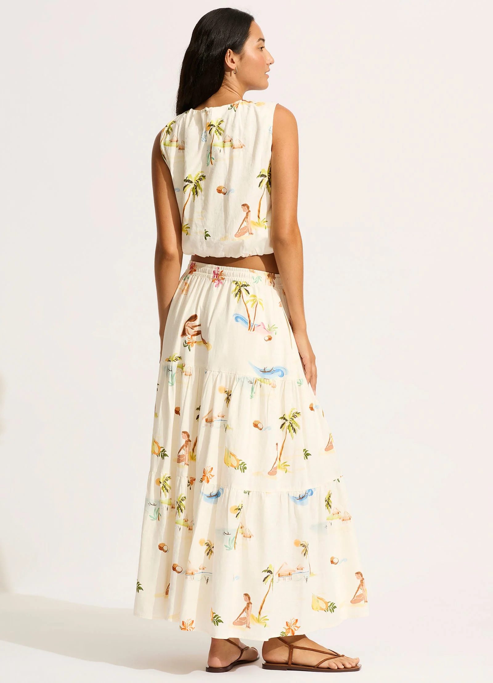 Isla Palm Drawcord Waist Top - Ecru - Image 4