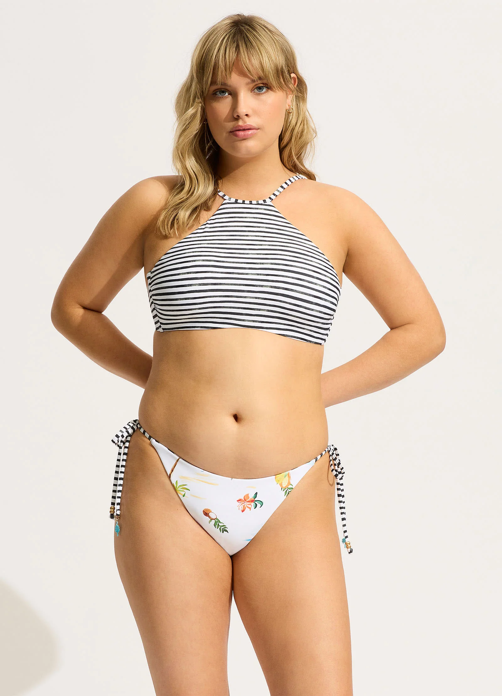 Isla Palm High Neck Tank Bikini Top - Black White - Image 5