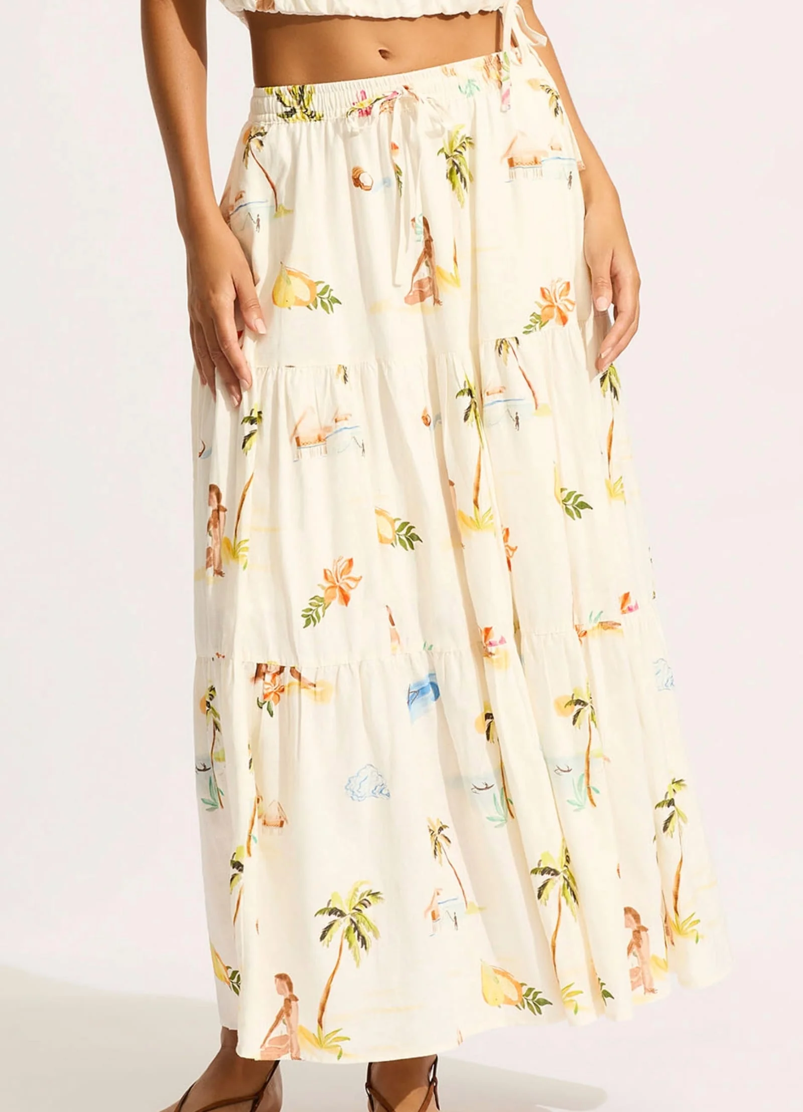 Isla Palm Tiered Maxi Skirt - Ecru - Image 2