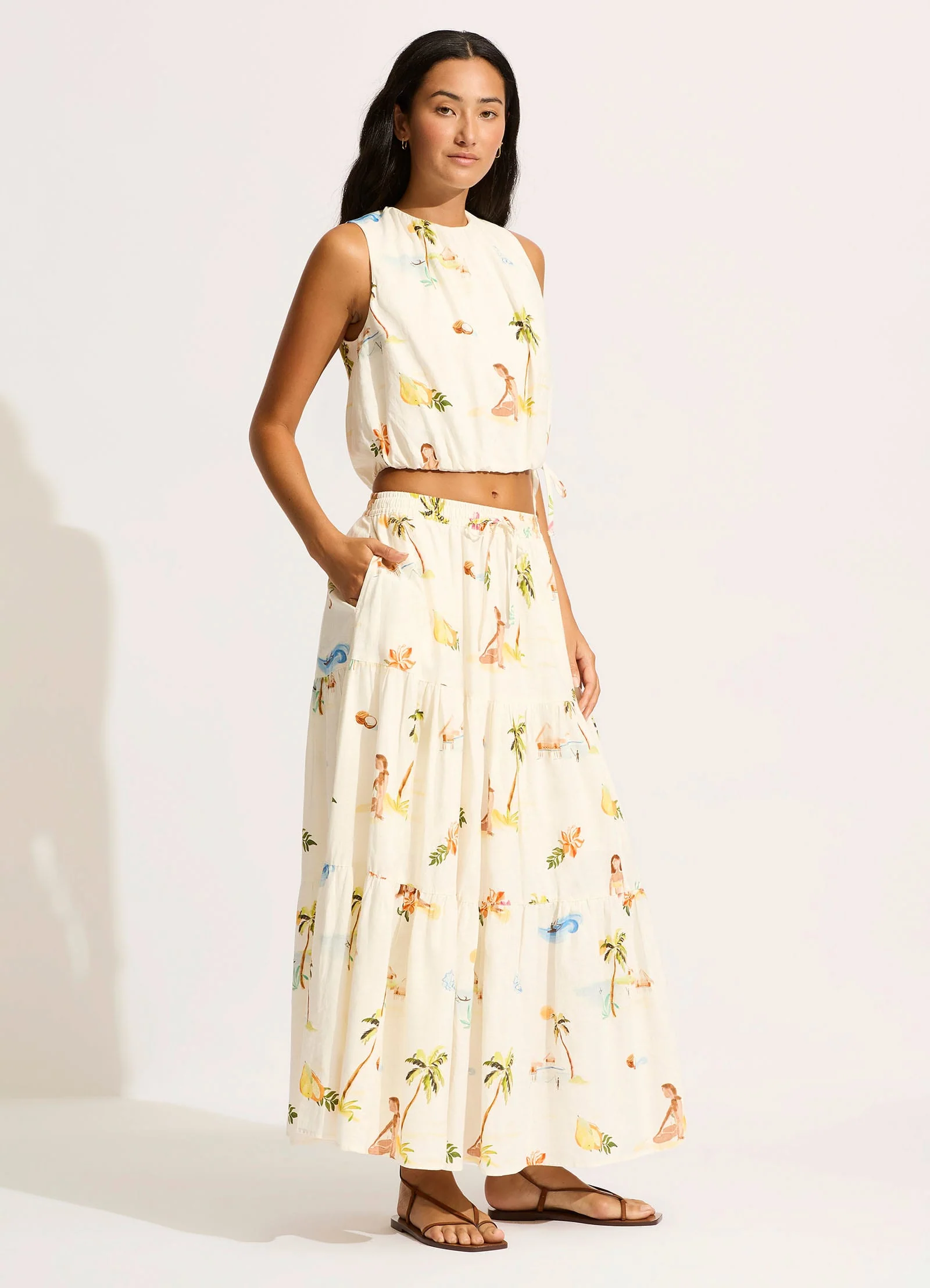 Isla Palm Tiered Maxi Skirt - Ecru - Image 3