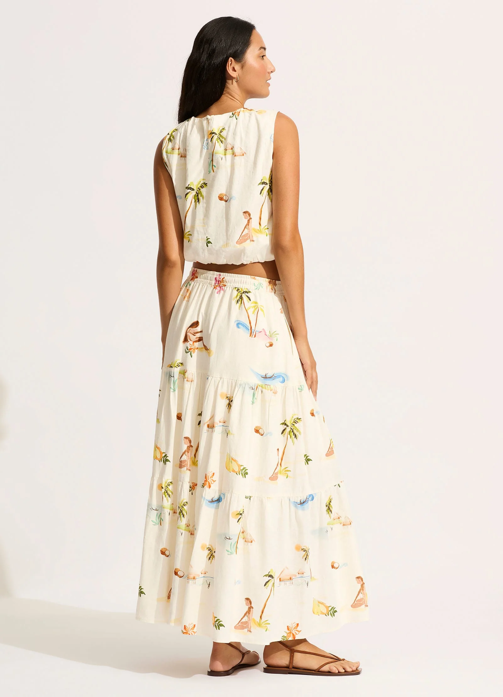Isla Palm Tiered Maxi Skirt - Ecru - Image 4