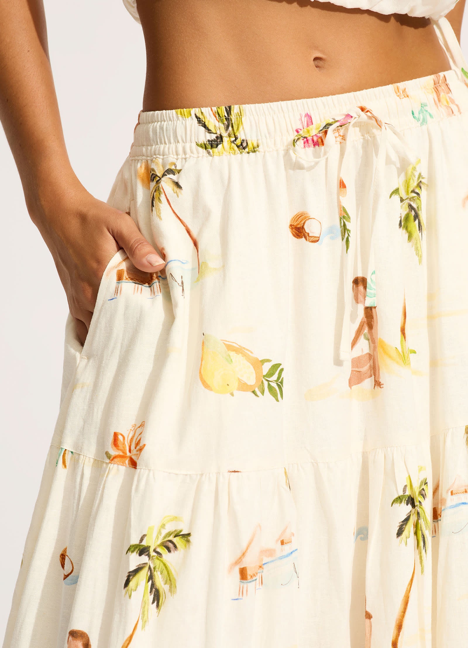 Isla Palm Tiered Maxi Skirt - Ecru - Image 5