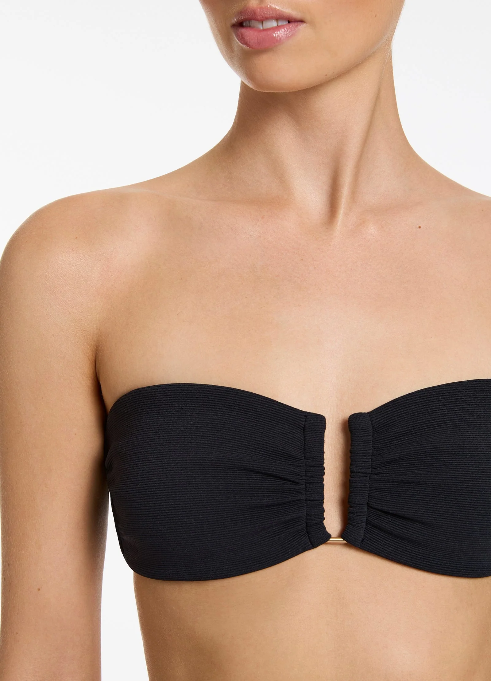 Isla Rib U Trim Bandeau Bikini Top - Black - Image 4