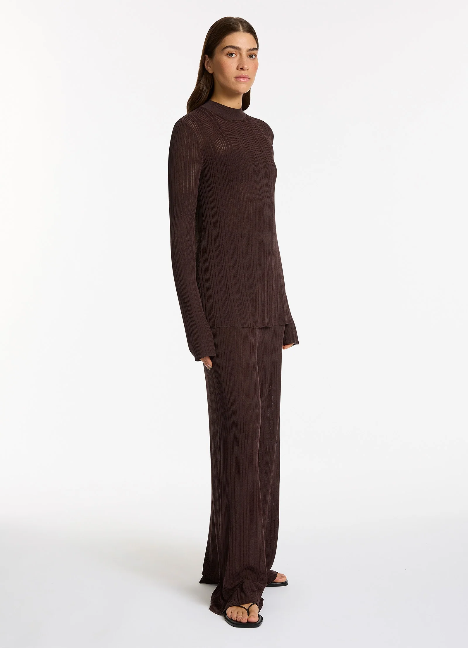 Jetset Knit Long Sleeve Top - Chocolate - Image 3