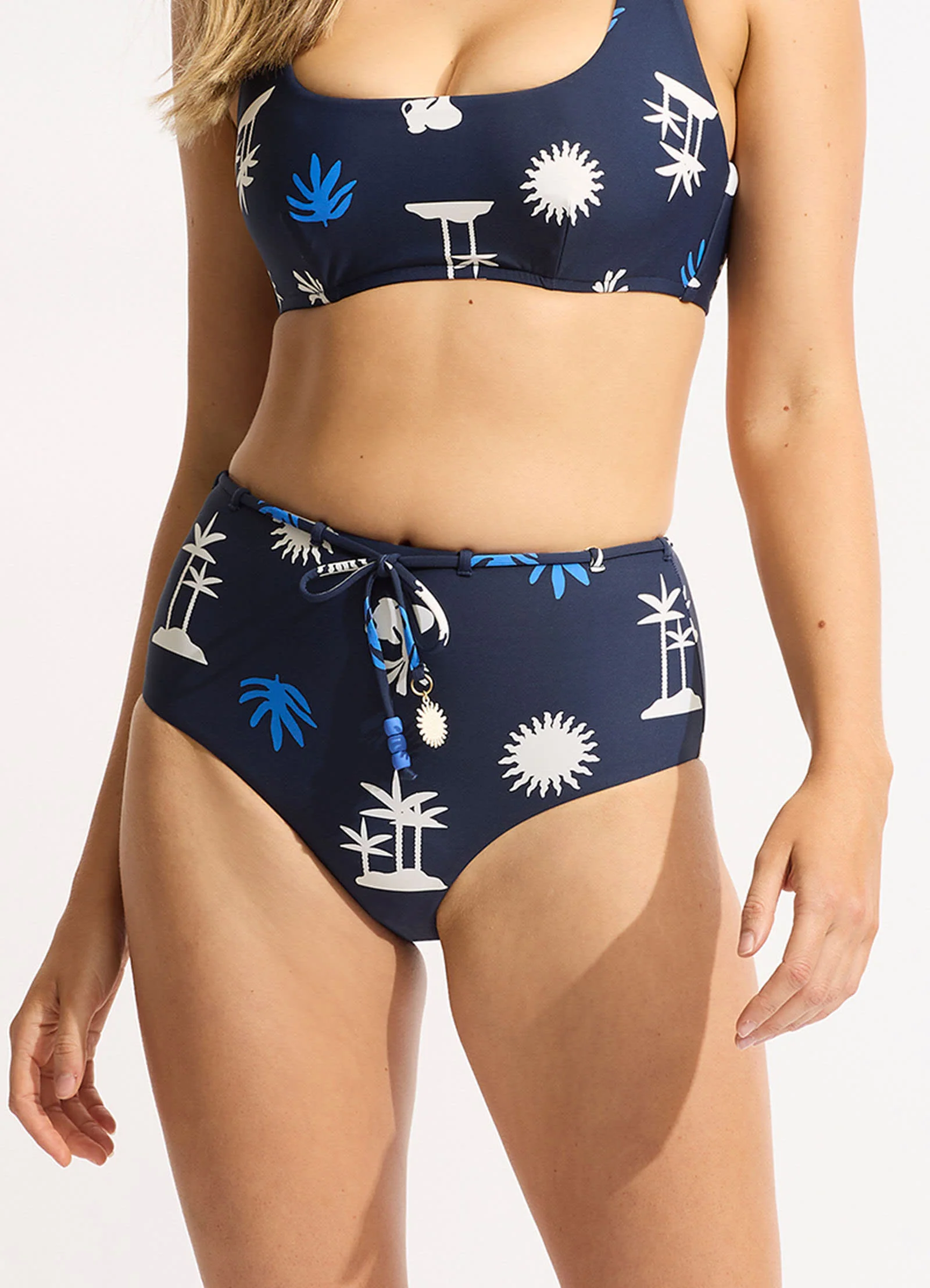 La Palma High Waisted Bikini Bottom - True Navy - Image 2
