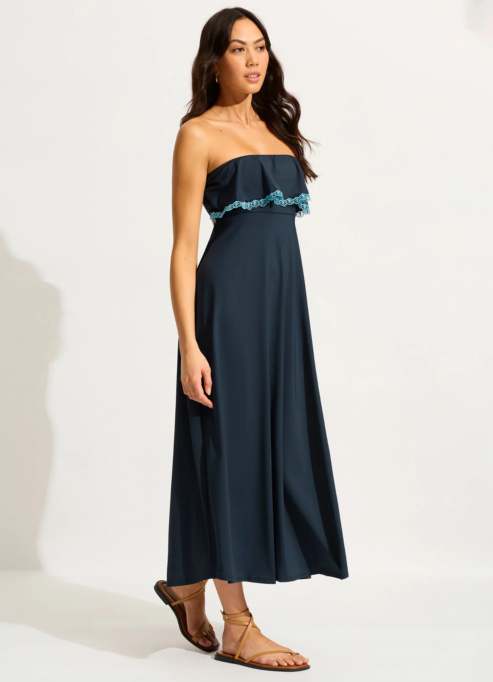 Lucia Frill Midi Dress - True Navy - Image 2