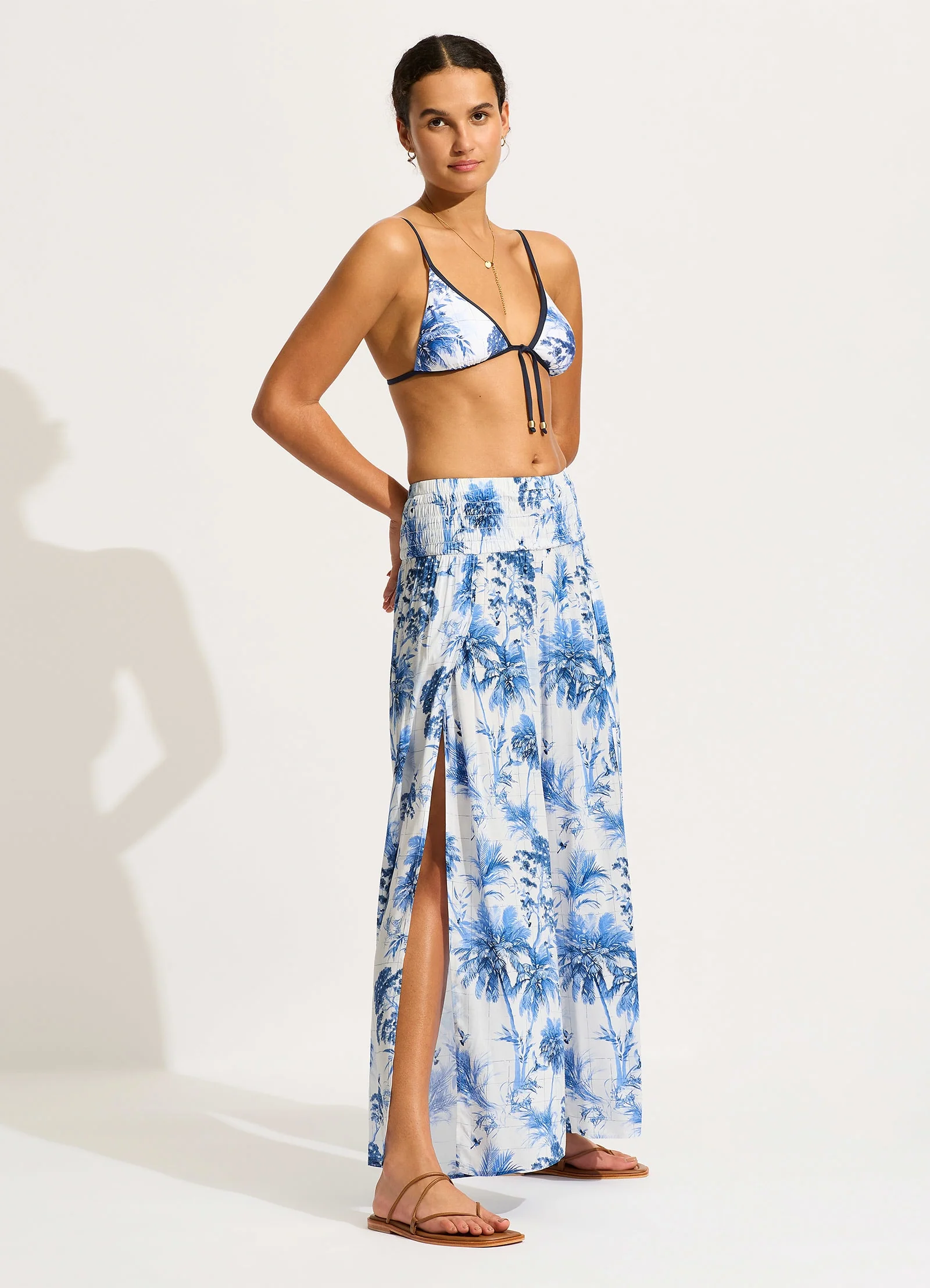 Marbella Shirred Waist Wrap Pant - White - Image 3