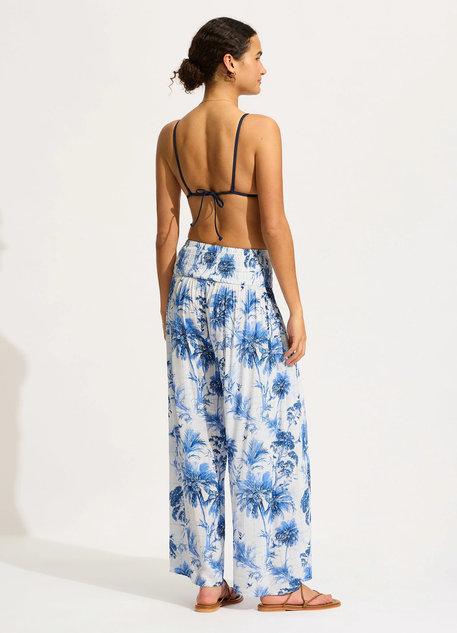 Marbella Shirred Waist Wrap Pant - White - Image 4