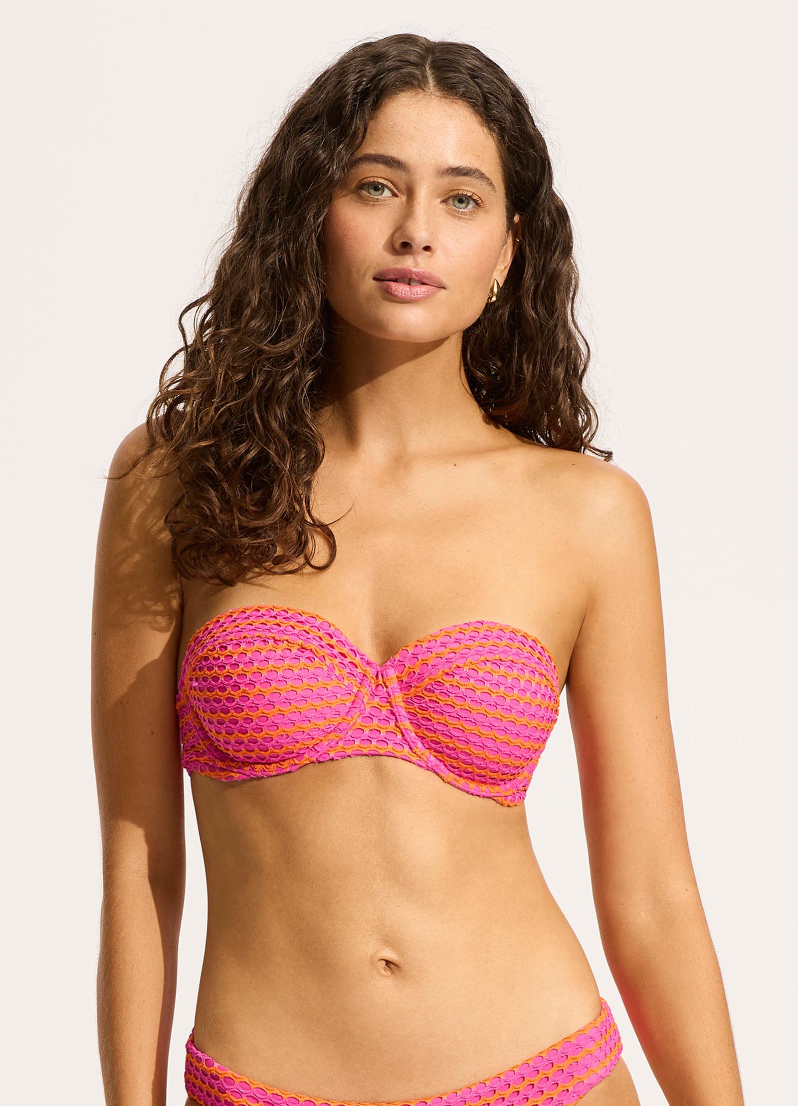 Mesh Effect Bustier Bikini Top - Hot Pink - Image 2