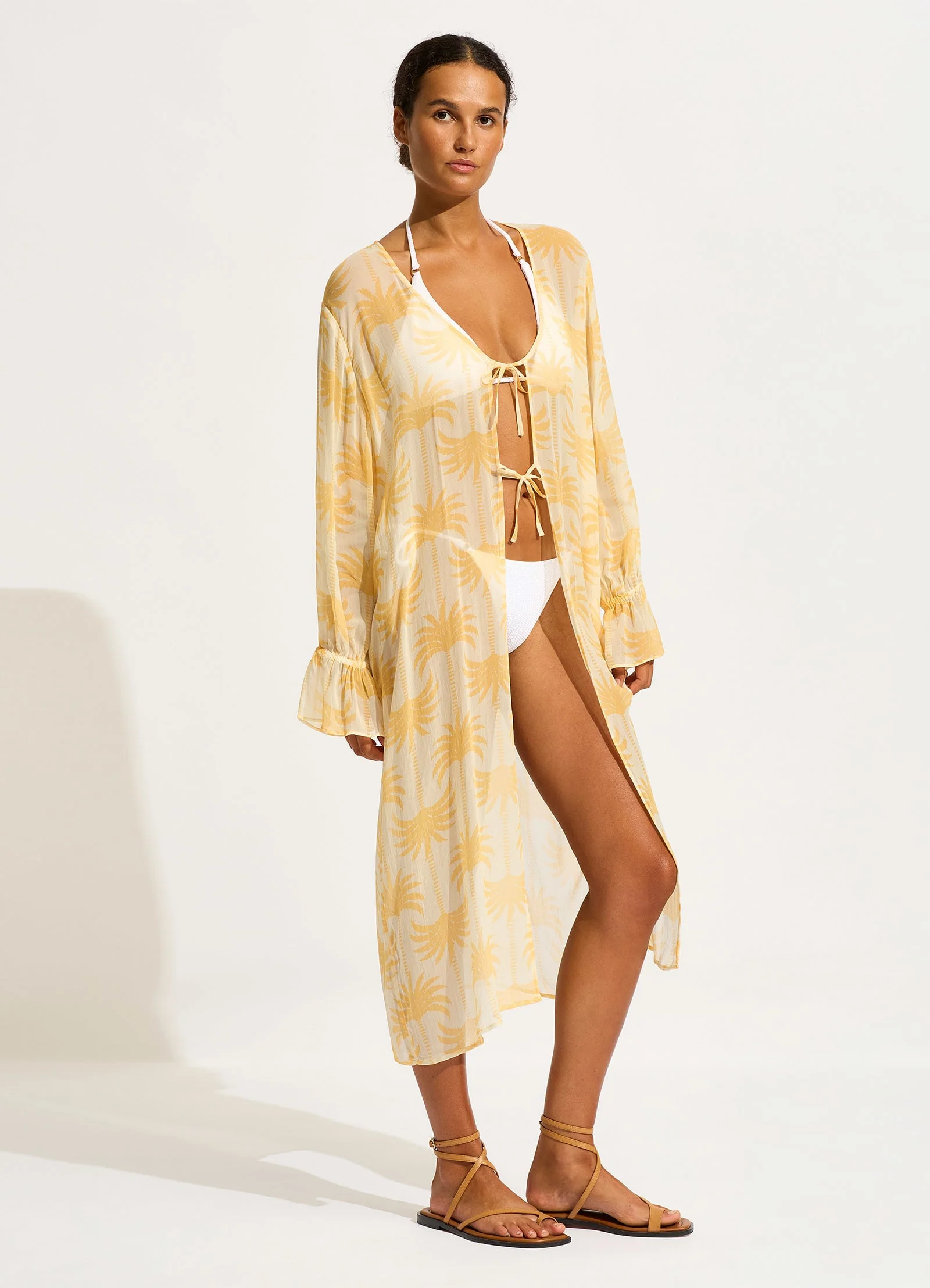Oasis Tie Front Cover Up - Ecru - Image 3