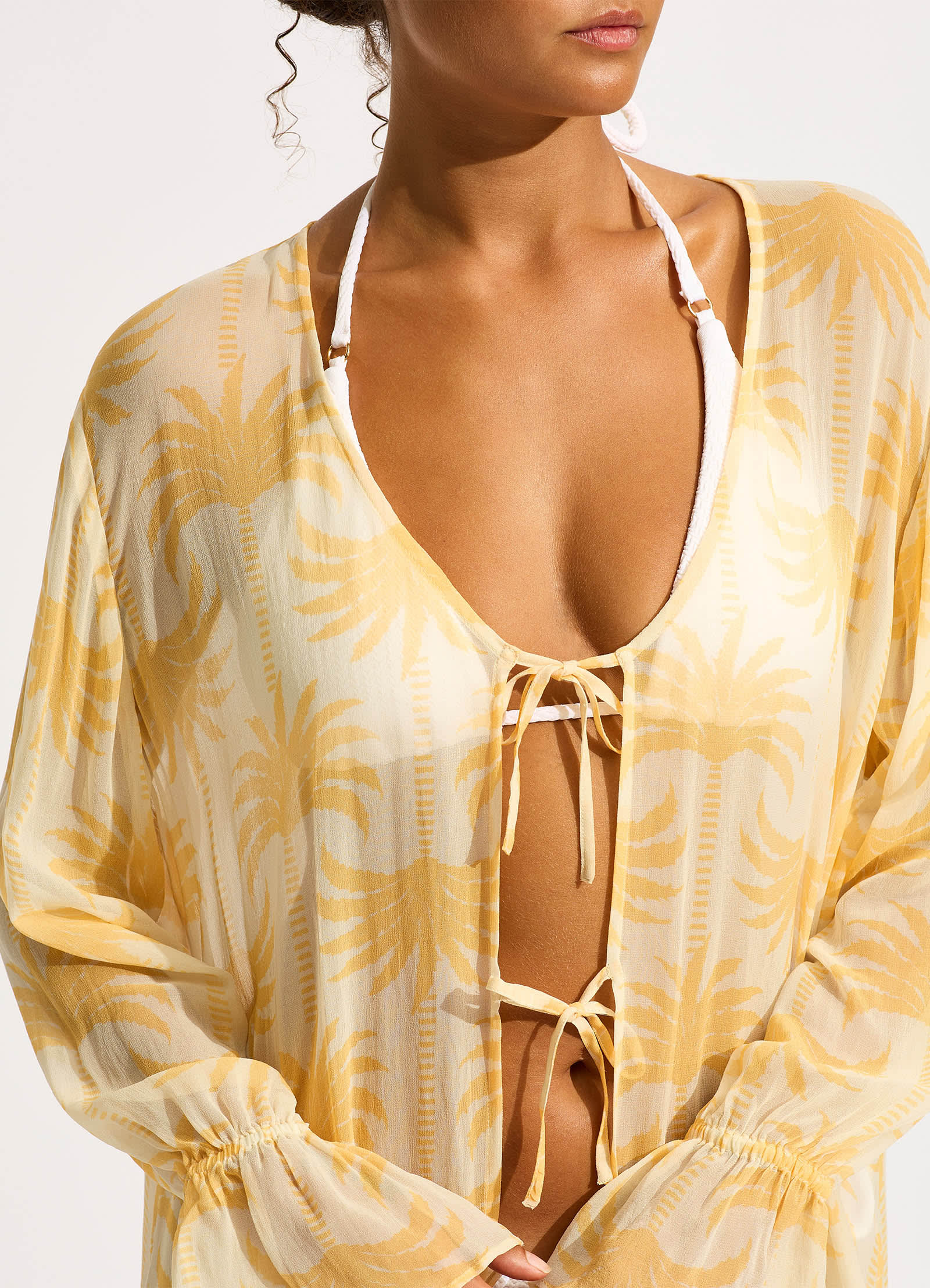 Oasis Tie Front Cover Up - Ecru - Image 5